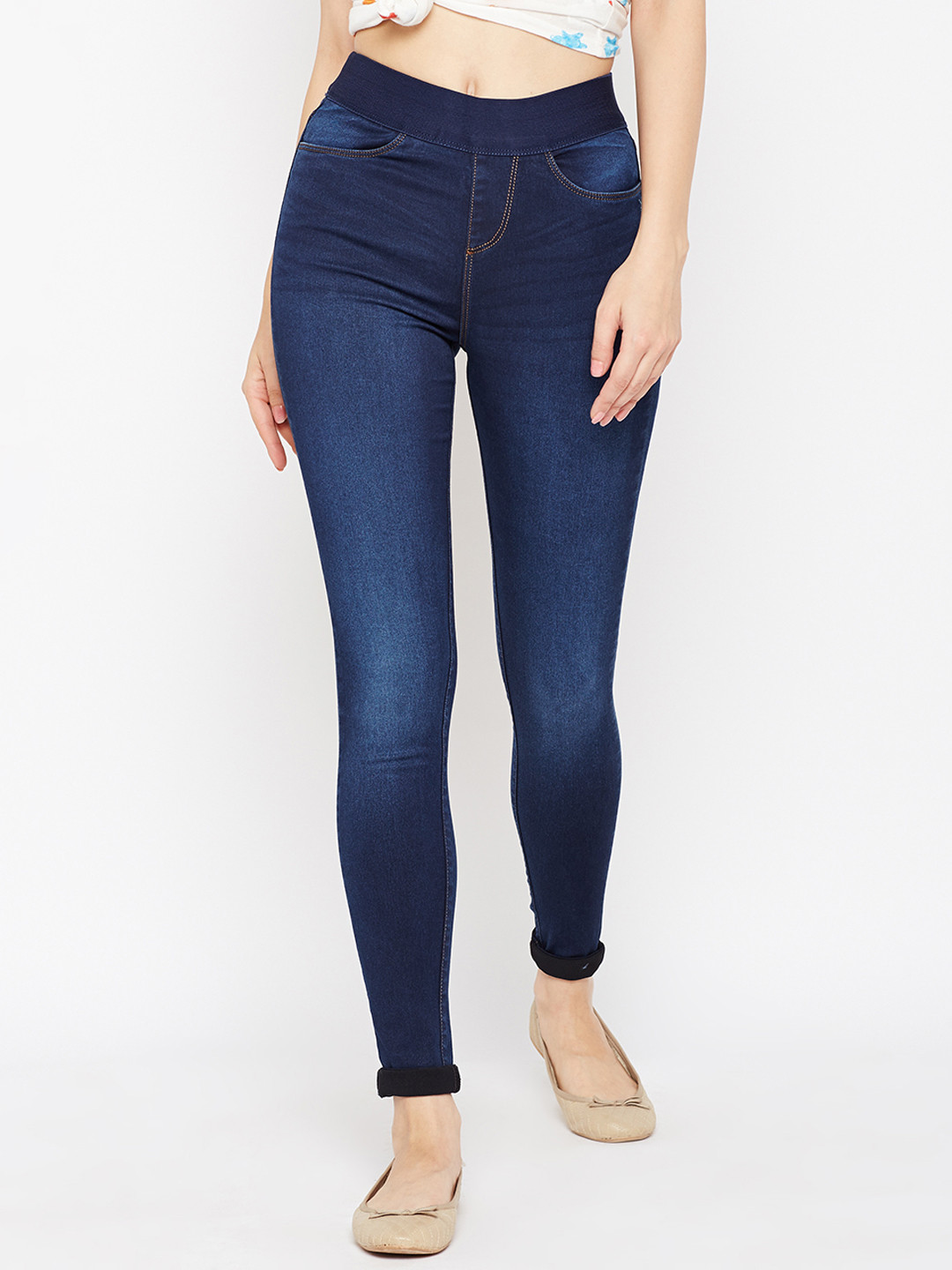 

Xpose Women Navy Blue Medium Wash High-Rise Skinny Fit Jeggings