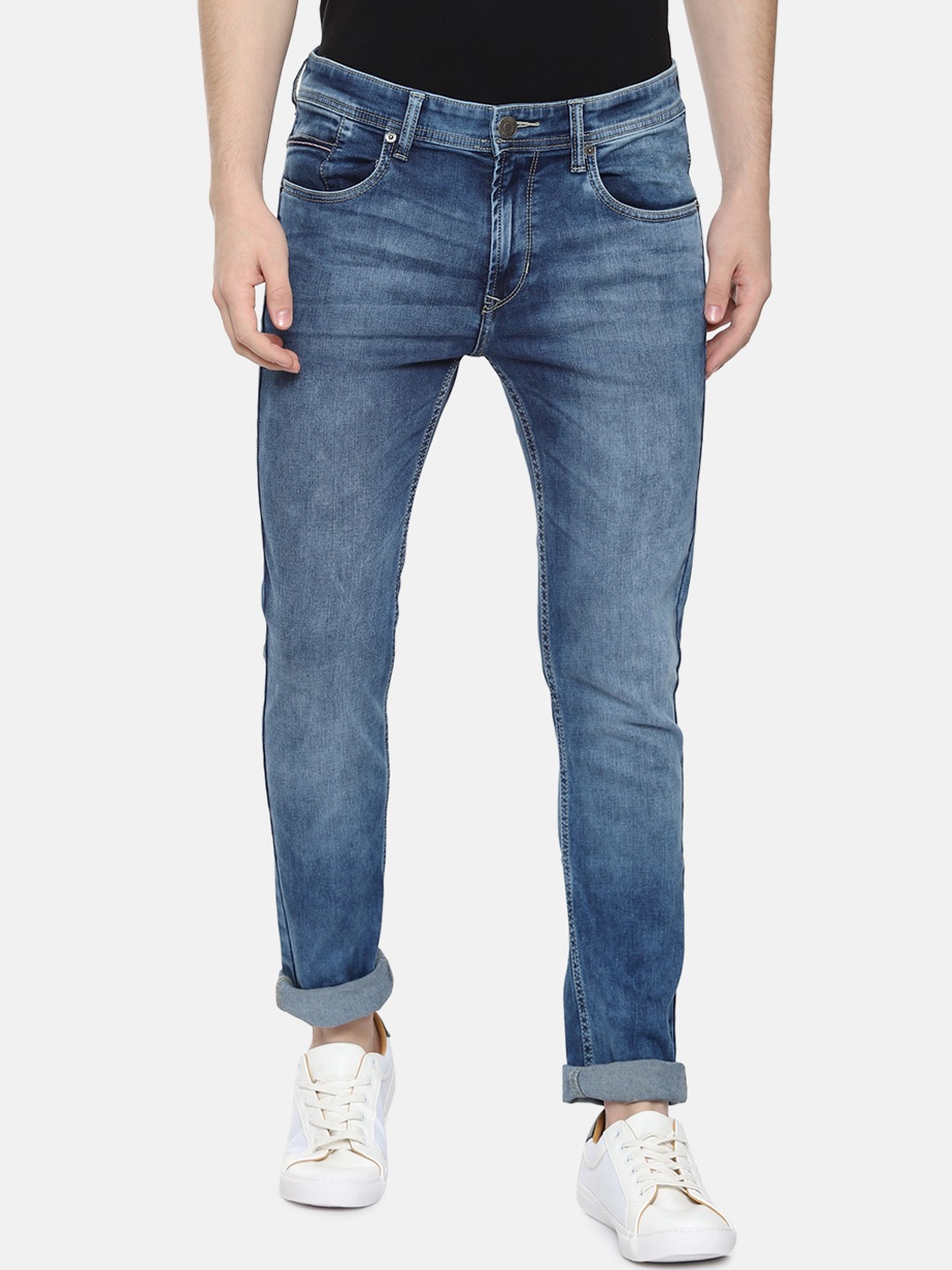 

People Men Blue Regular Fit Mid-Rise Clean Look Stretchable Jeans