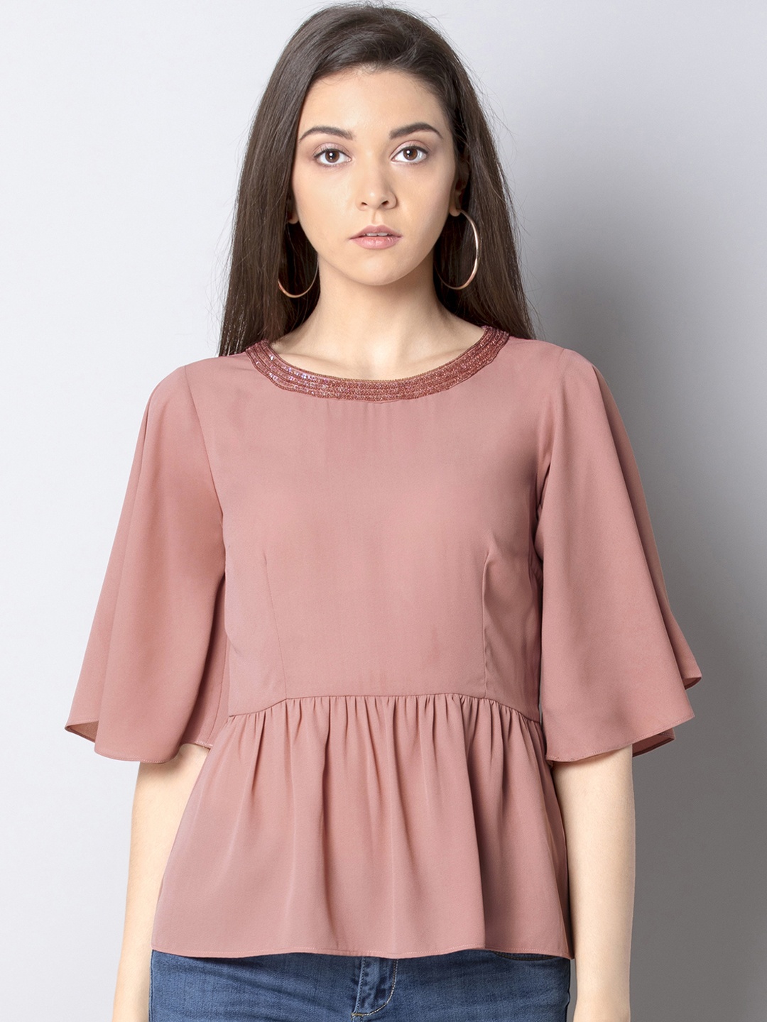 

FabAlley Women Pink Solid Peplum Top