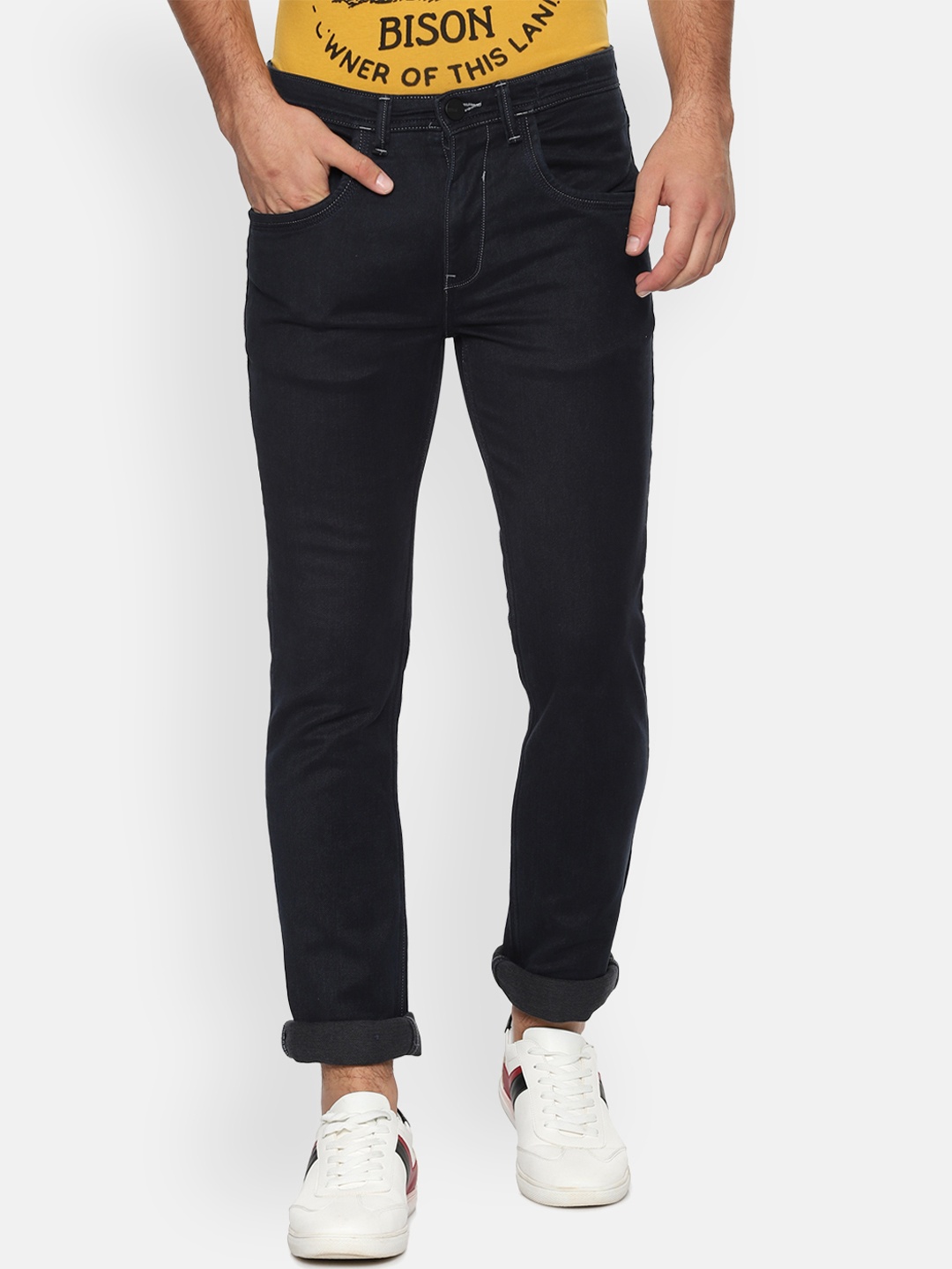 

V Dot Men Navy Blue Slim Fit Mid-Rise Clean Look Stretchable Jeans
