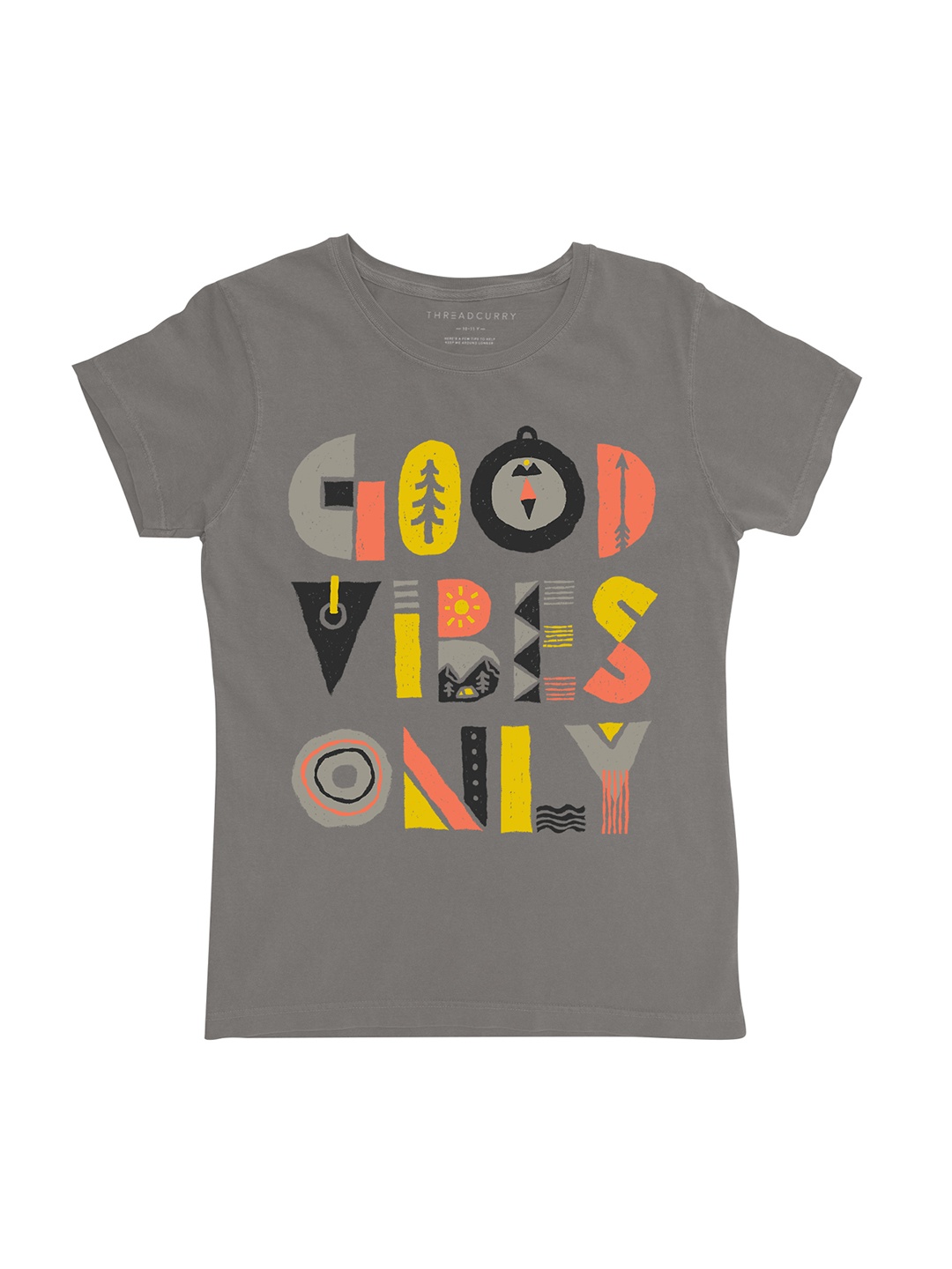 

THREADCURRY Girls Taupe Printed Round Neck T-shirt