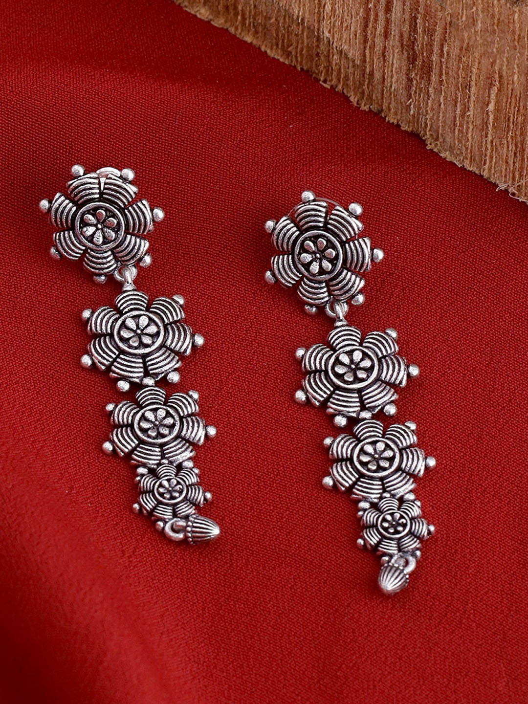 

Voylla Silver-Plated & Oxidised Drop Earrings
