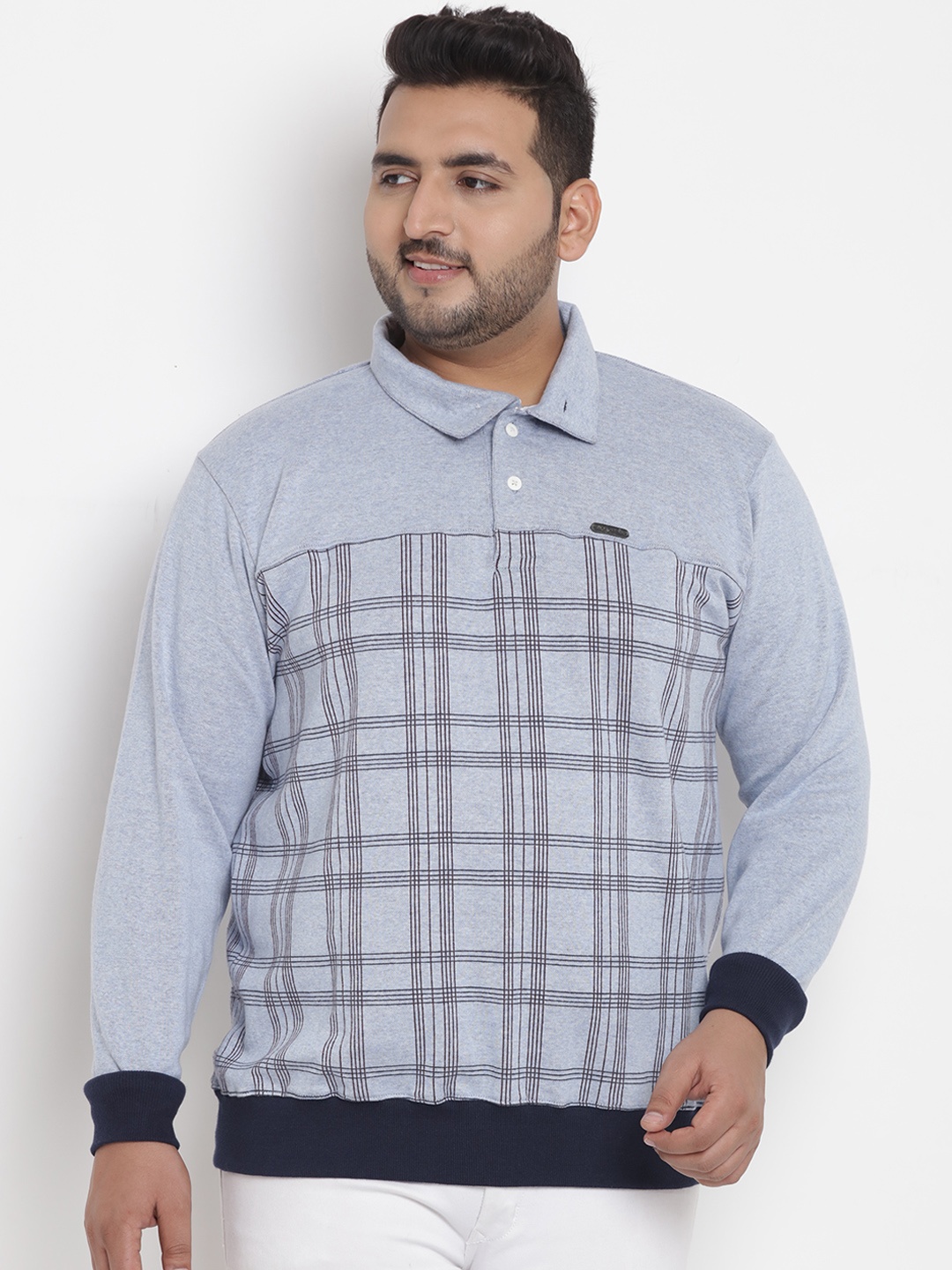 

John Pride Plus Size Men Blue Printed Sweatshirt