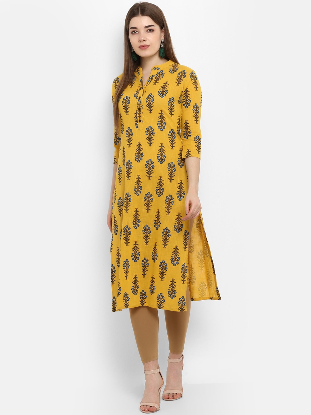 

ETHNIC STREET Women Mustard Yellow Printed Straight Kurta