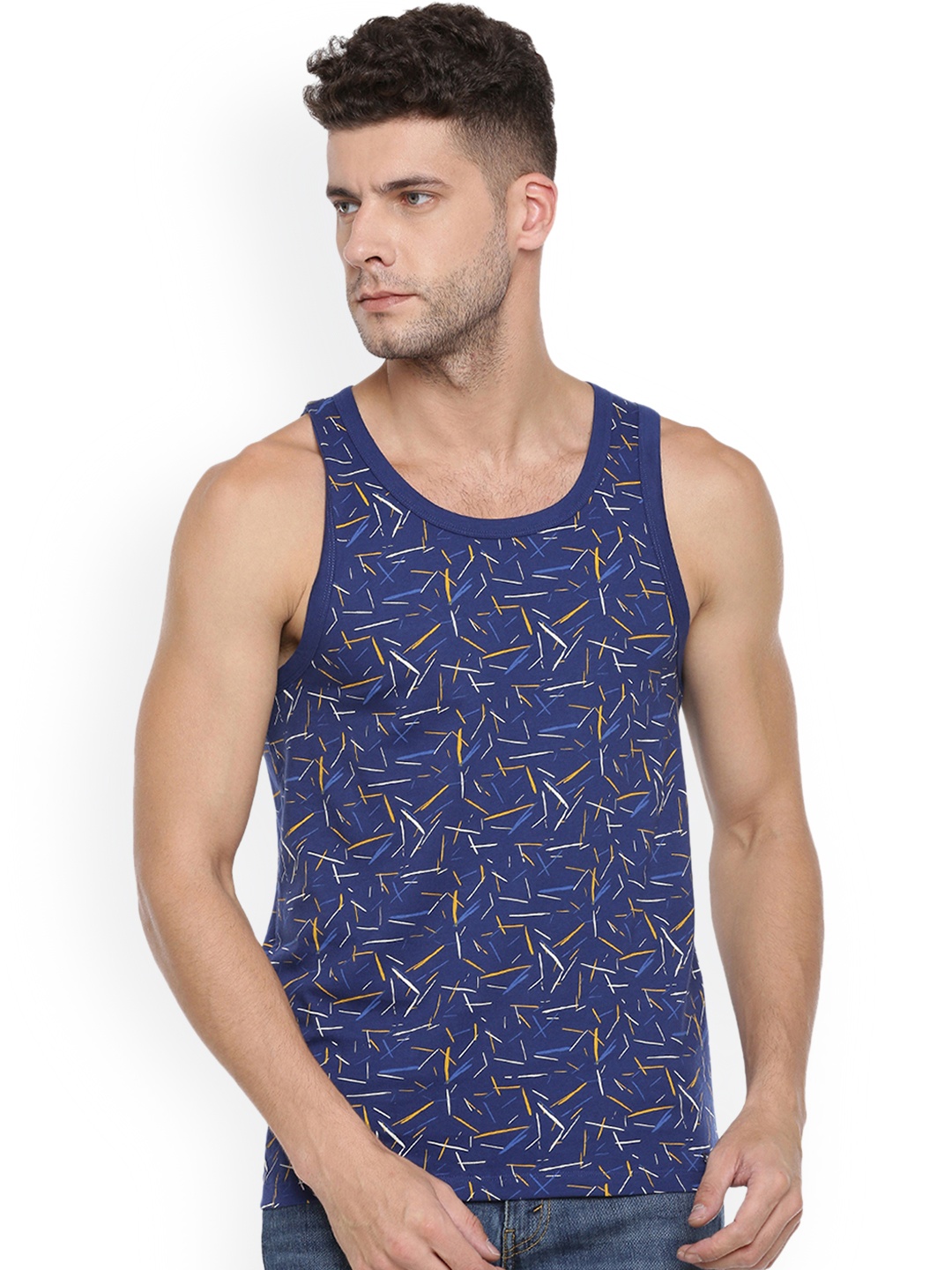 

Force NXT Printed Super Combed Cotton Tank Vest, Navy blue