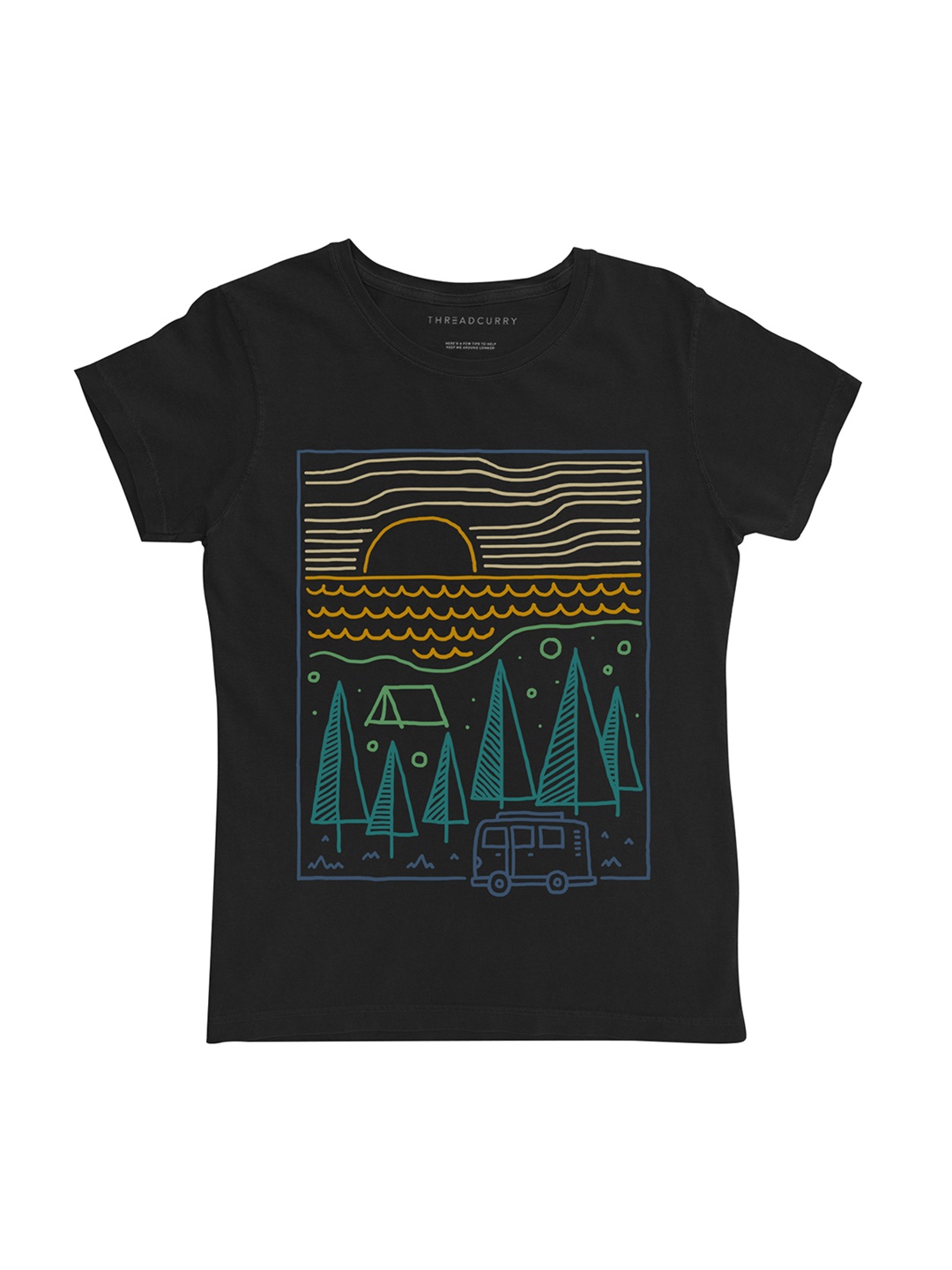 

THREADCURRY Girls Black Printed Round Neck T-shirt
