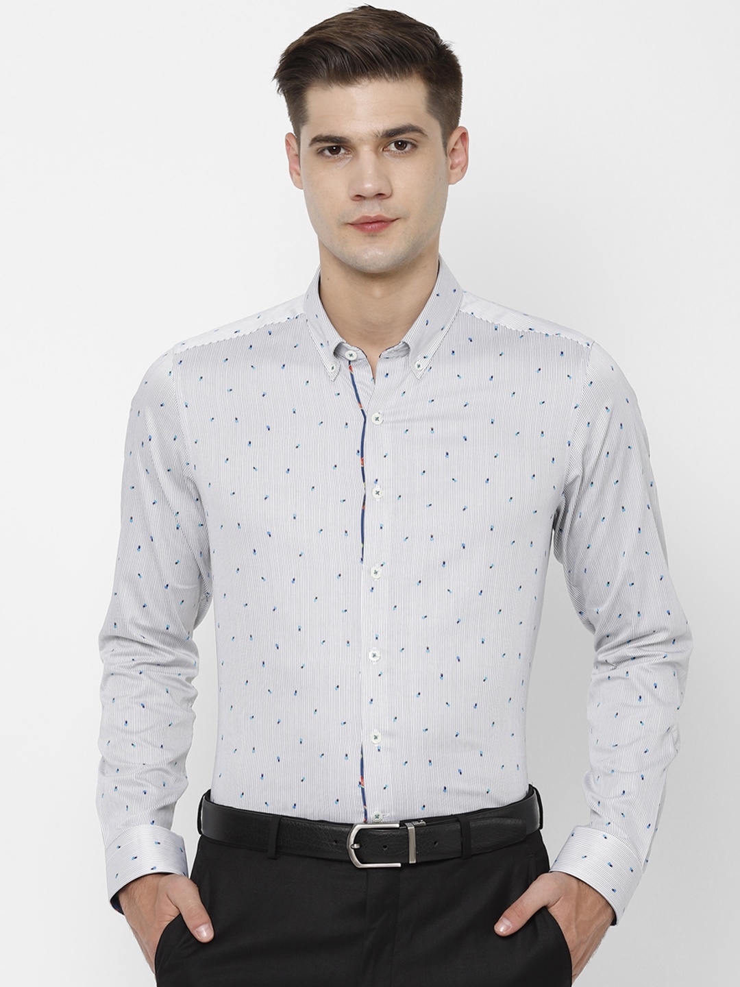 

SIMON CARTER LONDON Men White Slim Fit Striped Formal Shirt