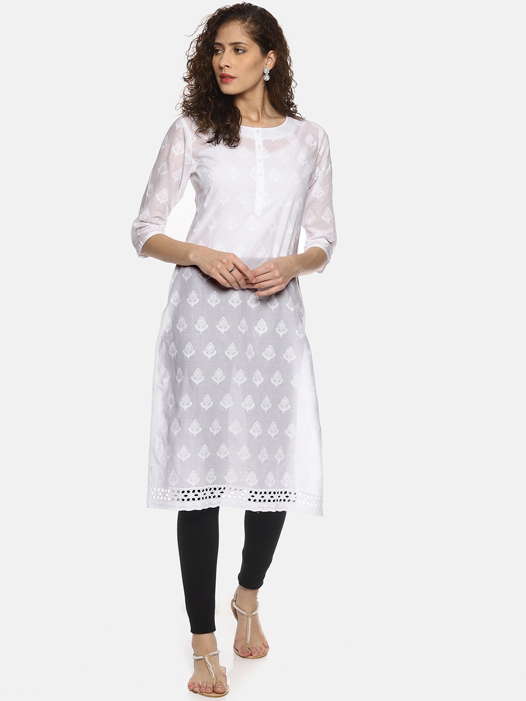 

La Bele Women White Embroidered Straight Kurta