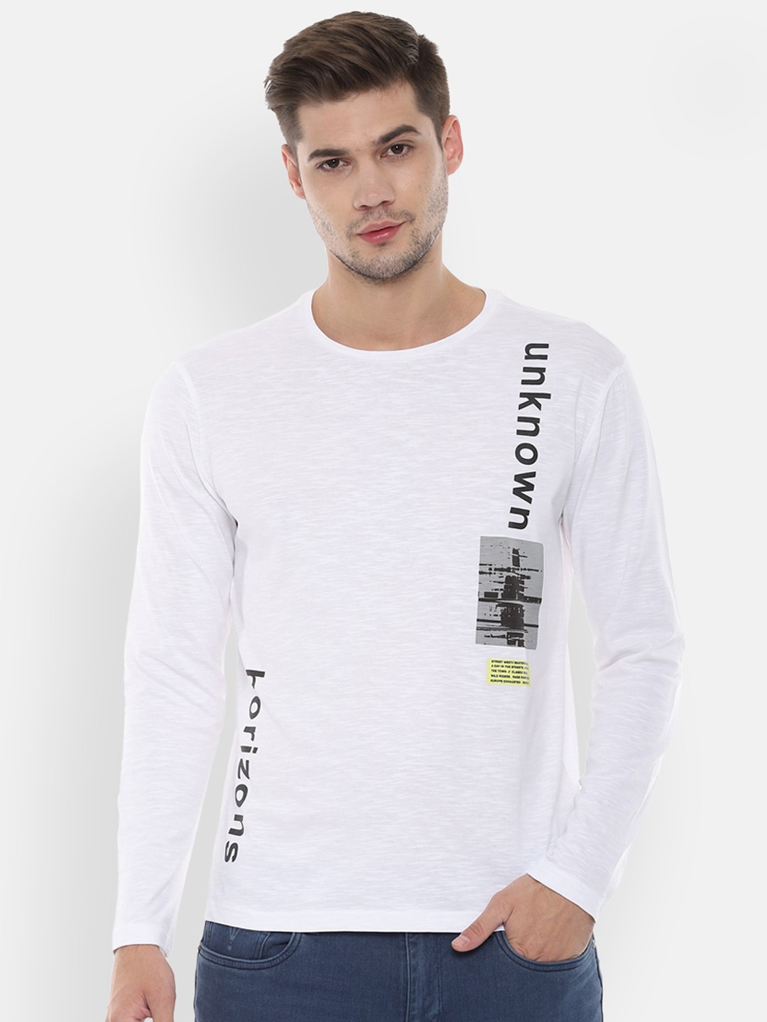

People Men White Printed Round Neck Pure Cotton T-shirt