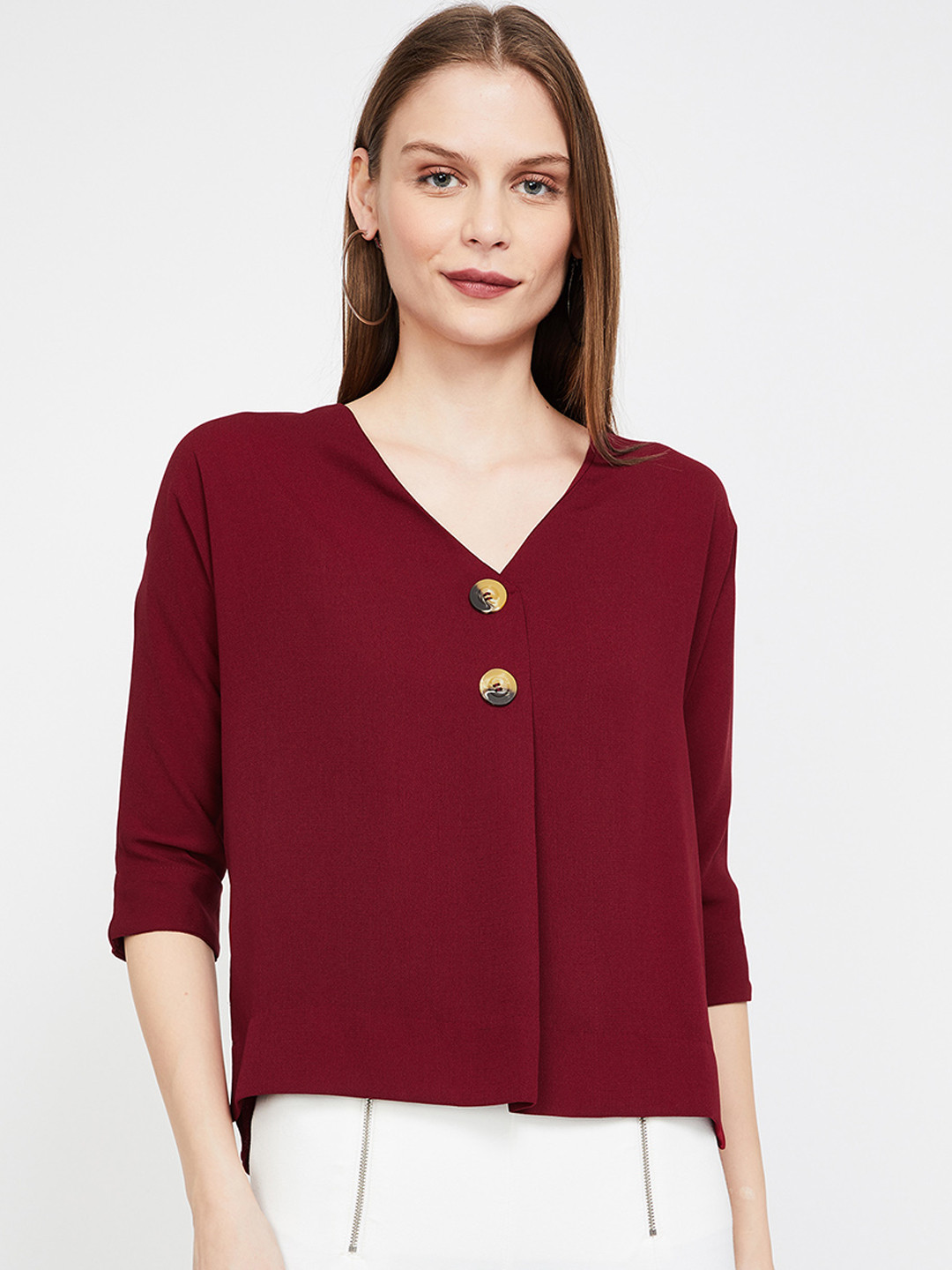 

CODE by Lifestyle Women Maroon Solid High-Low Top