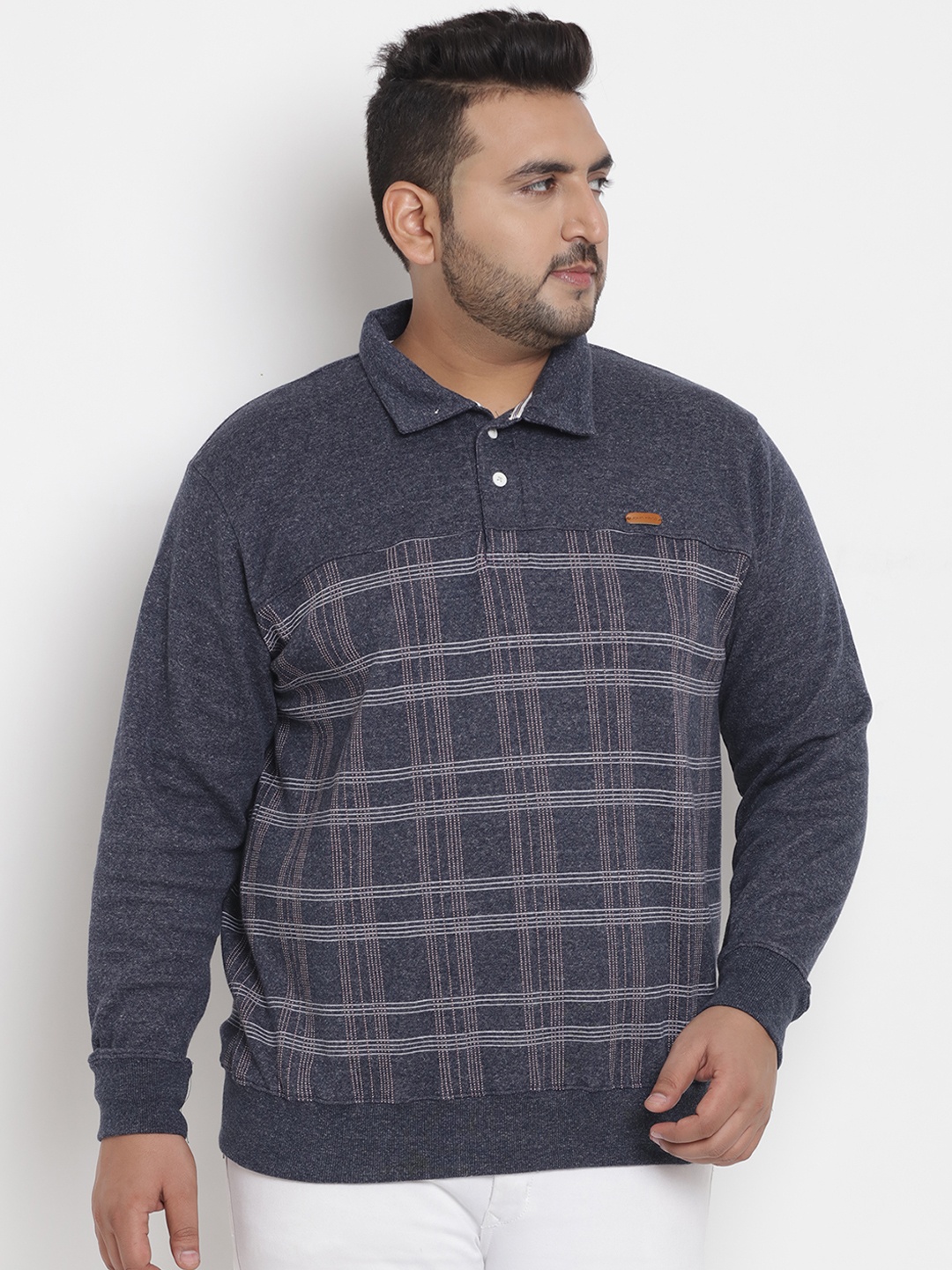 

John Pride Plus Size Men Grey Checked Sweatshirt