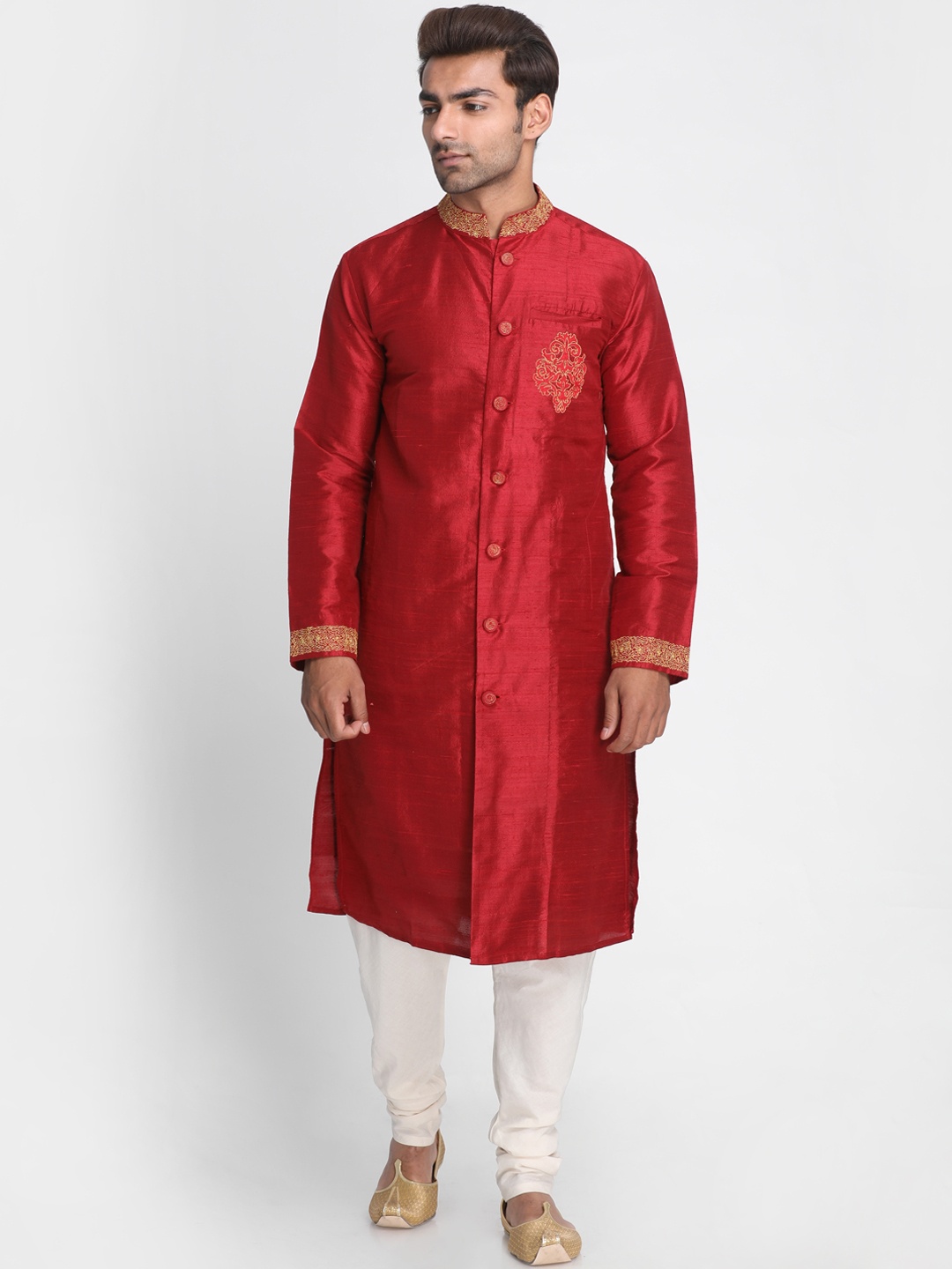 

Nakshi Men Red Embroidered Straight Kurta