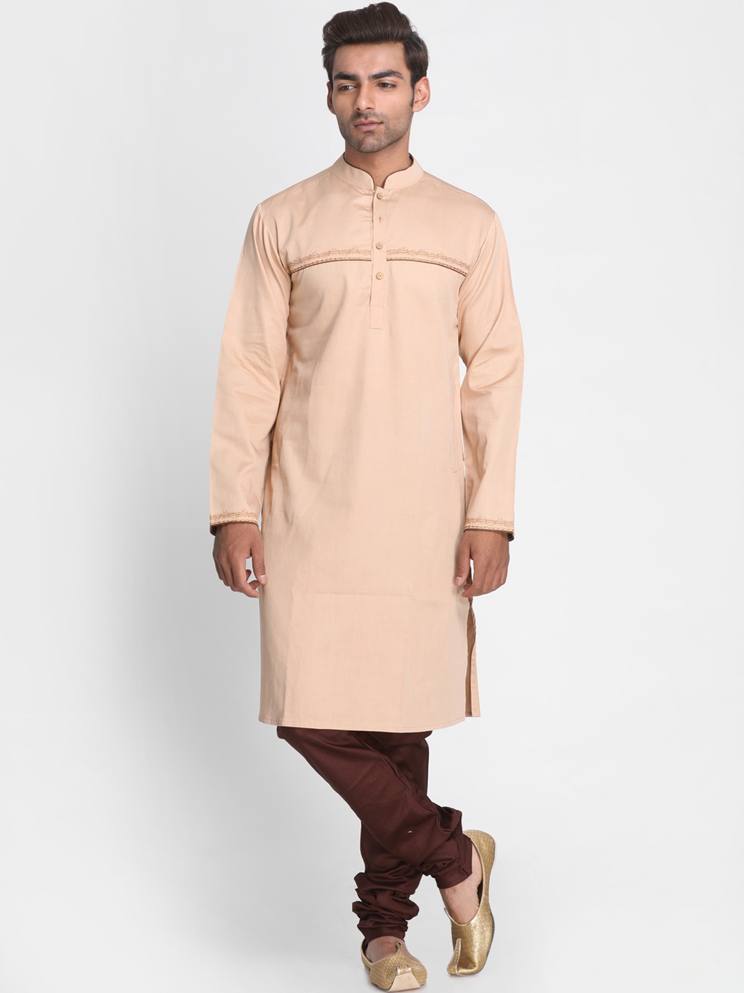 

Nakshi Men Cream-Coloured Solid Straight Kurta