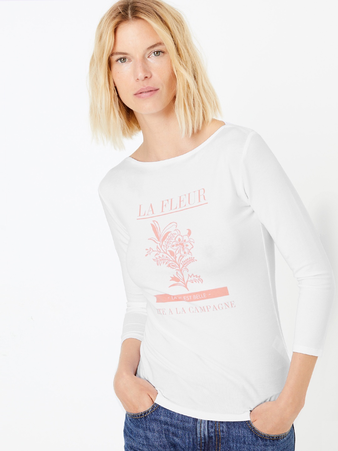 

Marks & Spencer Women White Printed Round Neck T-shirt