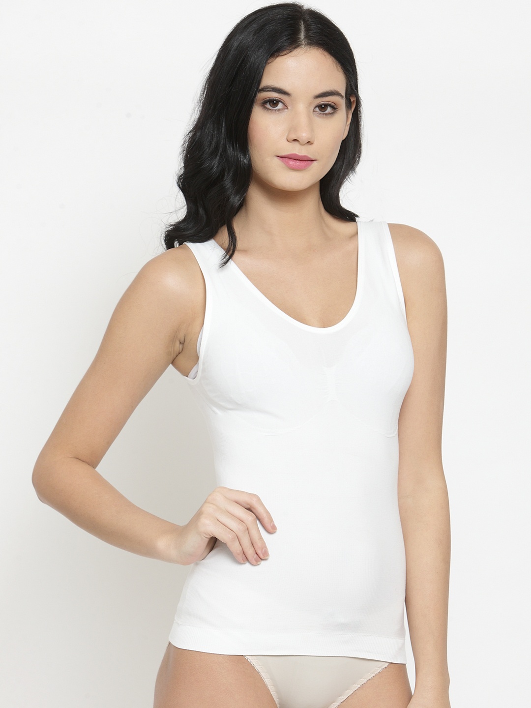 

Laceandme Women Black V-Neck Camisole Shapewear 4389, White