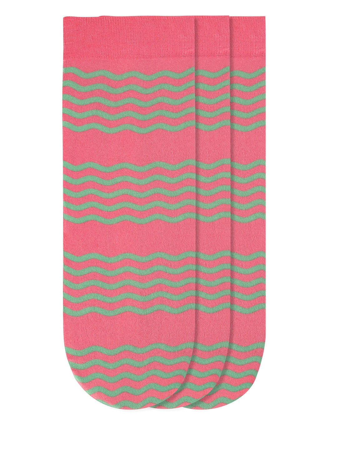 

JUMP USA Women Pack of 3 Pink & Green Striped Ankle-Length Socks