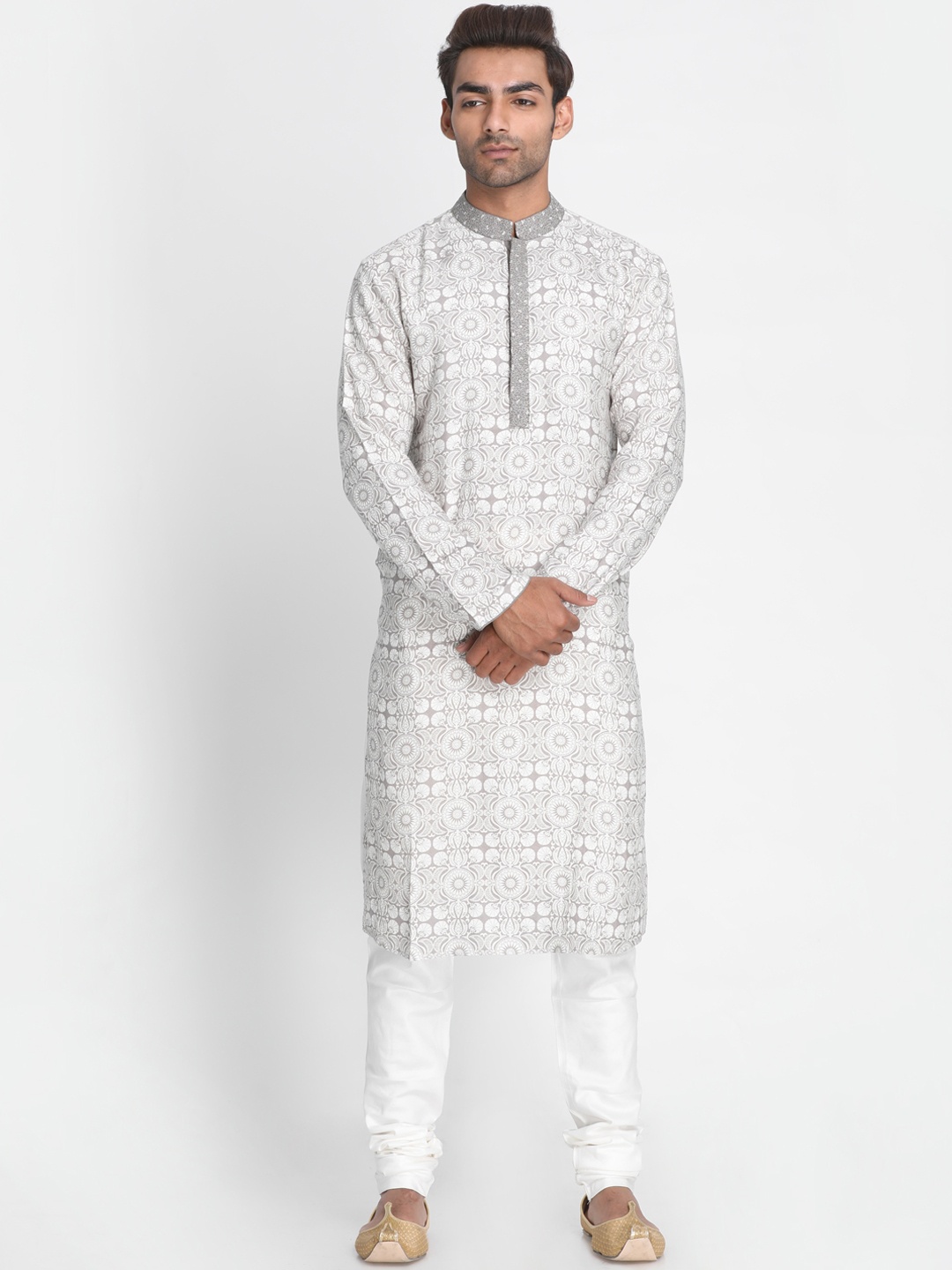 

Nakshi Men Grey Printed Straight Kurta