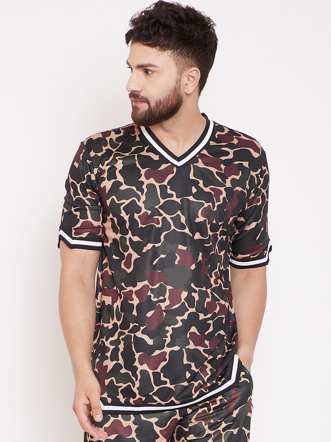 

FUGAZEE Men Multicoloured Camouflage Printed V-Neck T-shirt, Multi