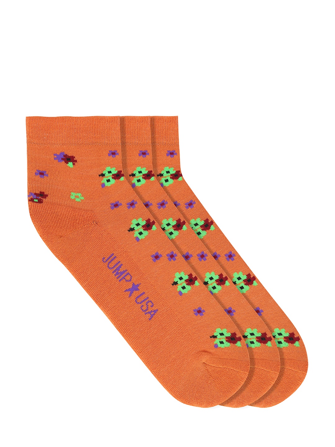 

JUMP USA Women Pack of 3 Orange Patterned Ankle-Length Socks