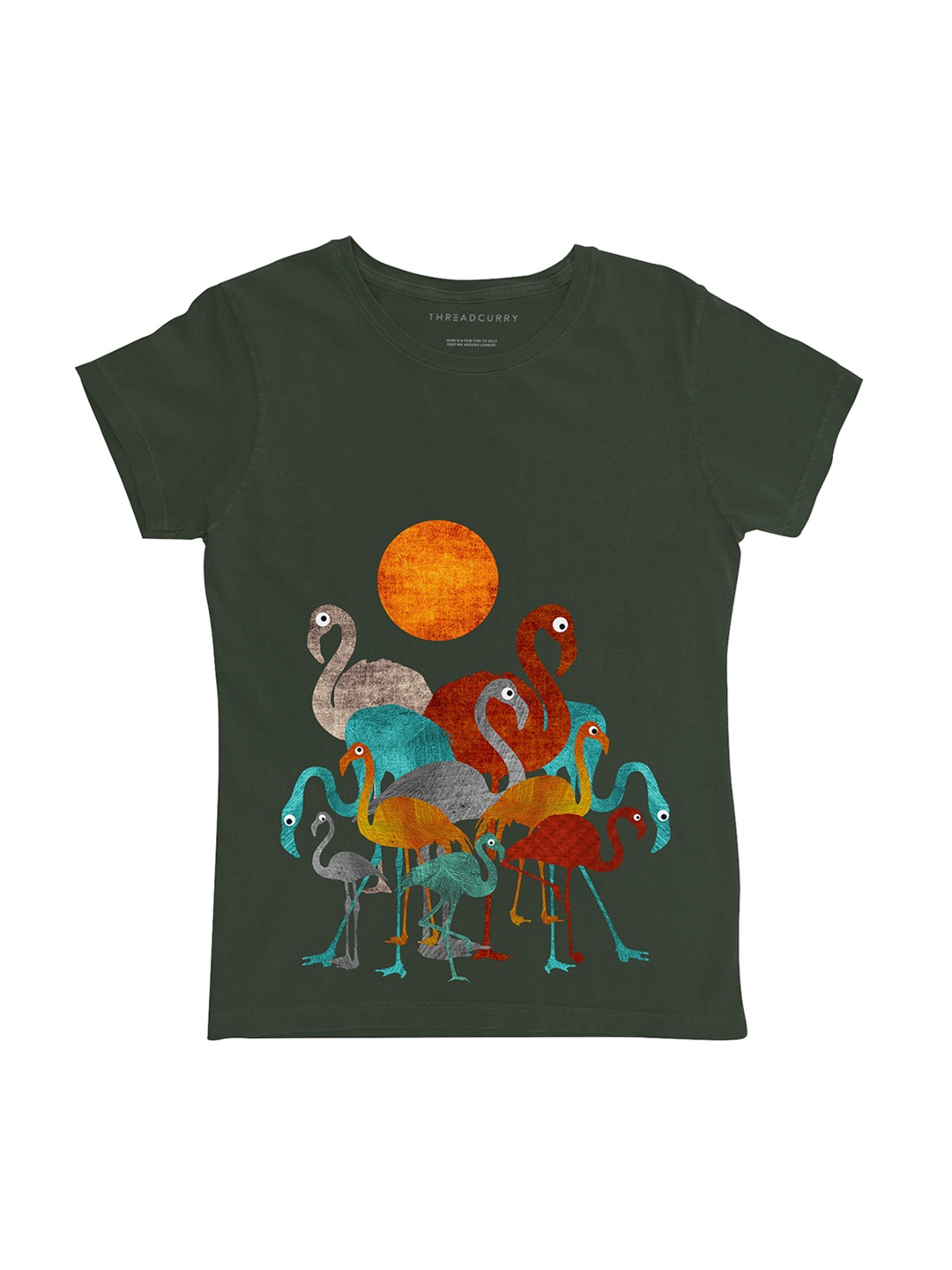 

THREADCURRY Girls Olive Green Printed Round Neck T-shirt