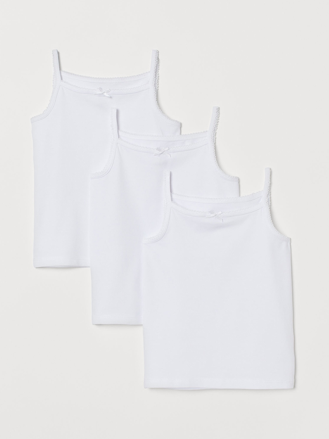 H&M Girls White Solid 3-Pack Jersey Vest Pure Cotton Tops