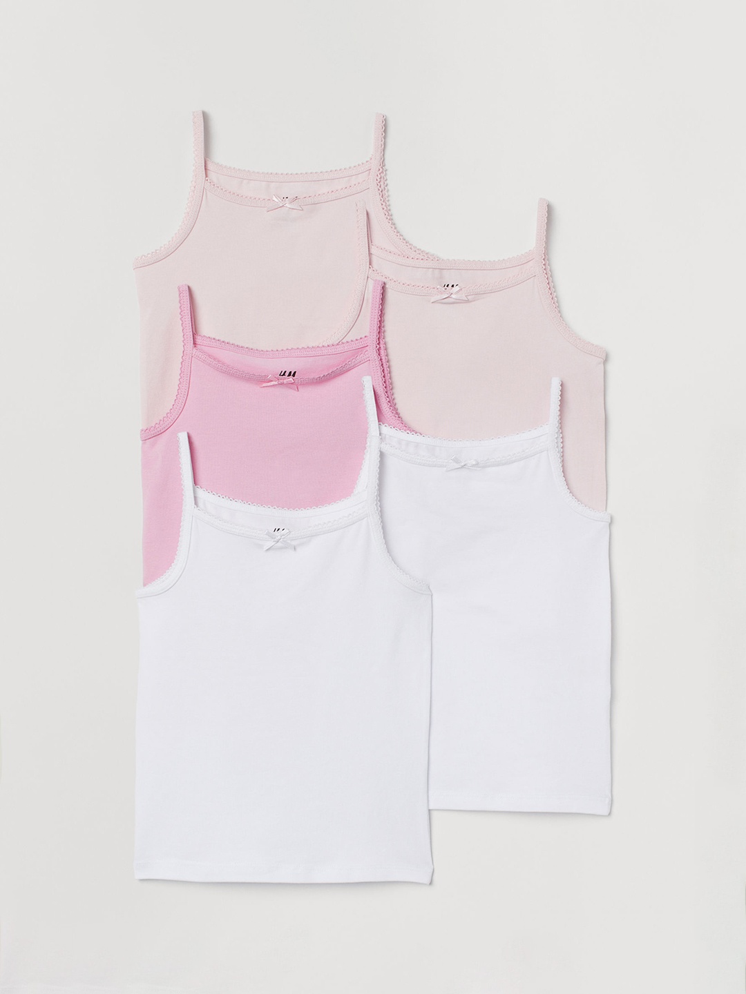 

H&M Girls 5-Pack Jersey Vest Pure Cotton Tops, Pink