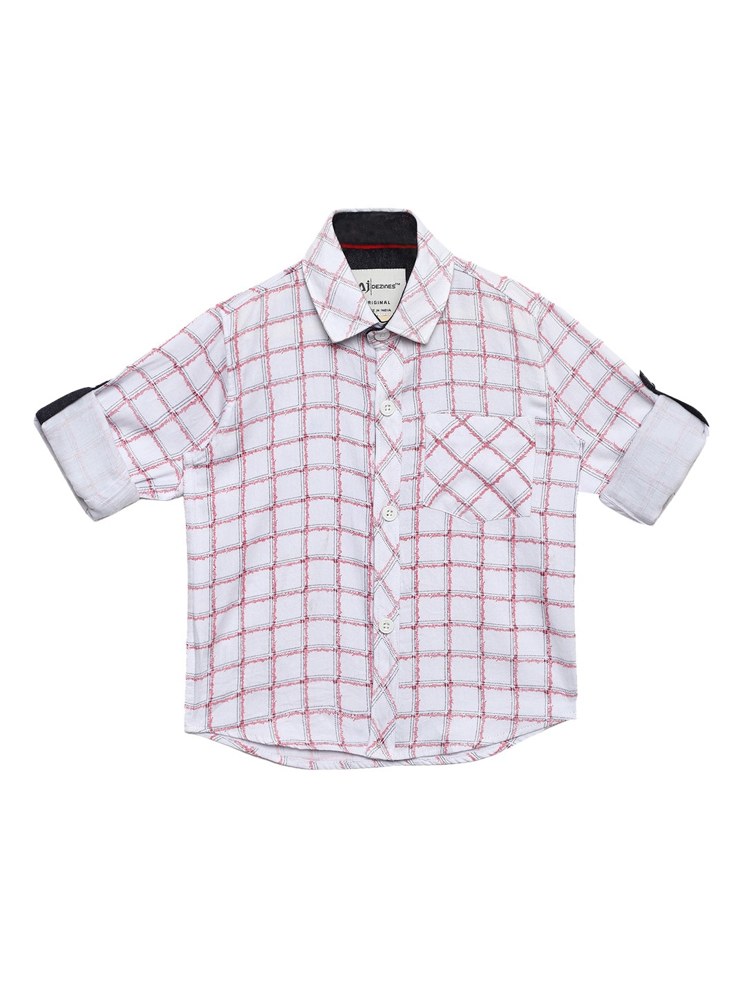 

Aj DEZInES Boys White & Red Regular Fit Checked Casual Shirt