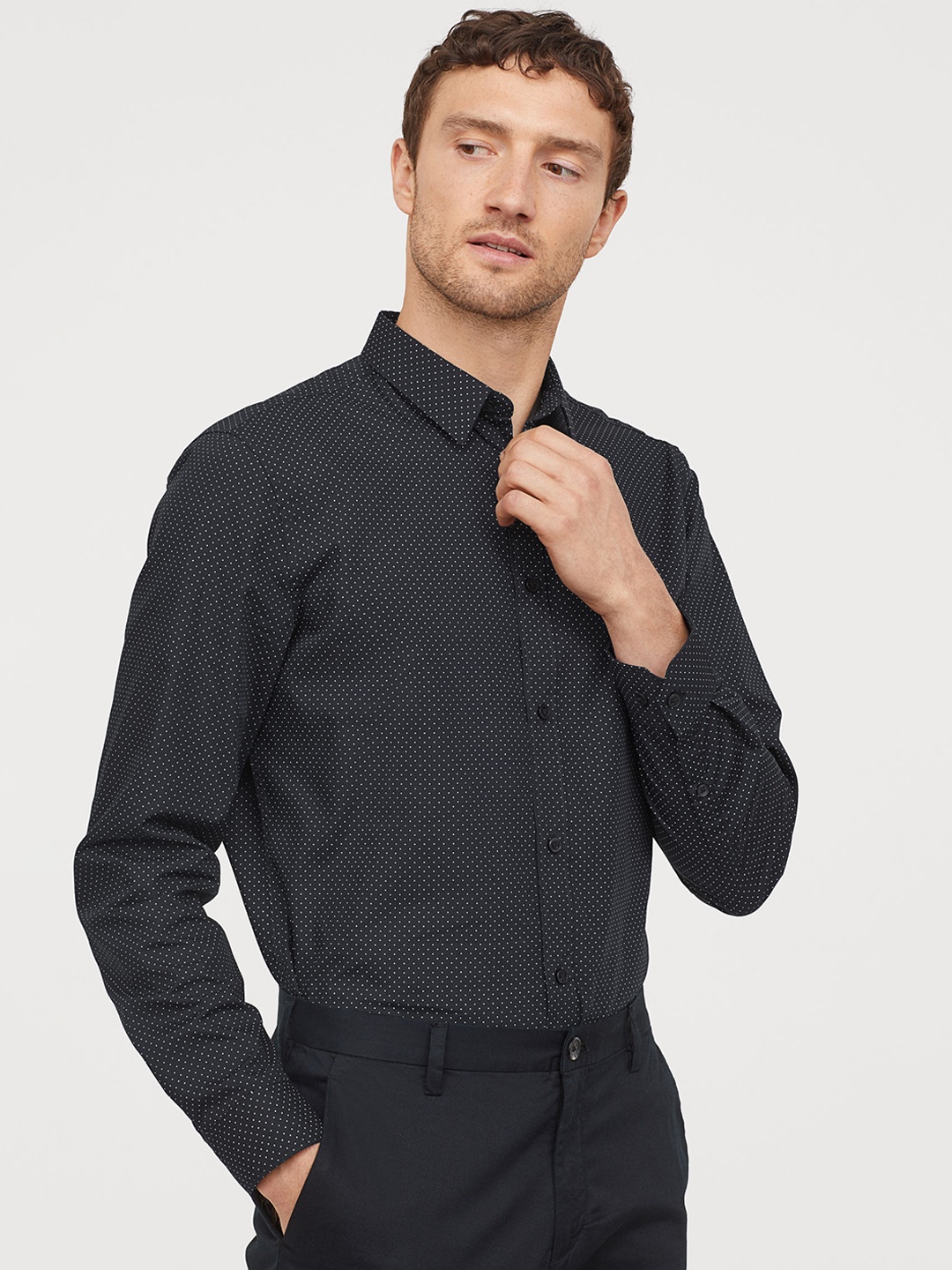 

H&M Men Blue Printed Easy-Iron Shirt Slim Fit