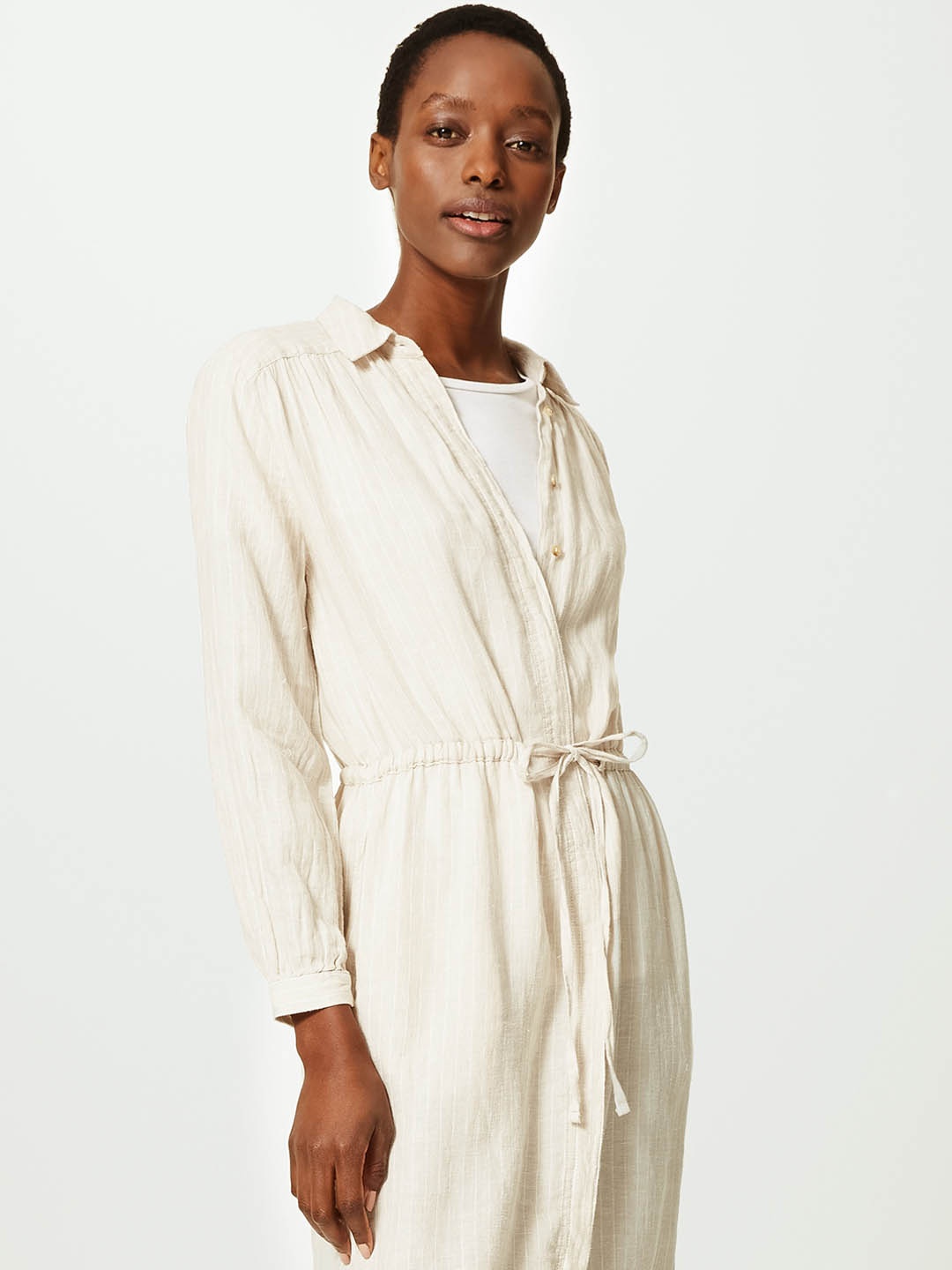 

Marks & Spencer Women Beige Pure Linen Shirt Dress