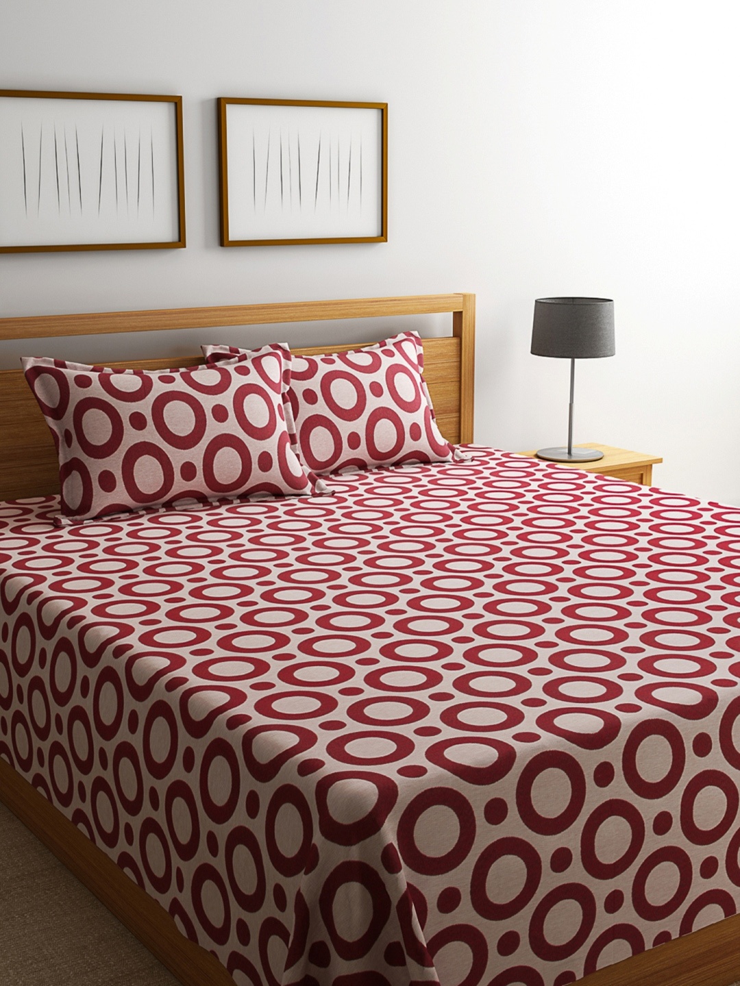

ROMEE Red Printed 180TC Double Bed Cover with 2 Pillow Covers