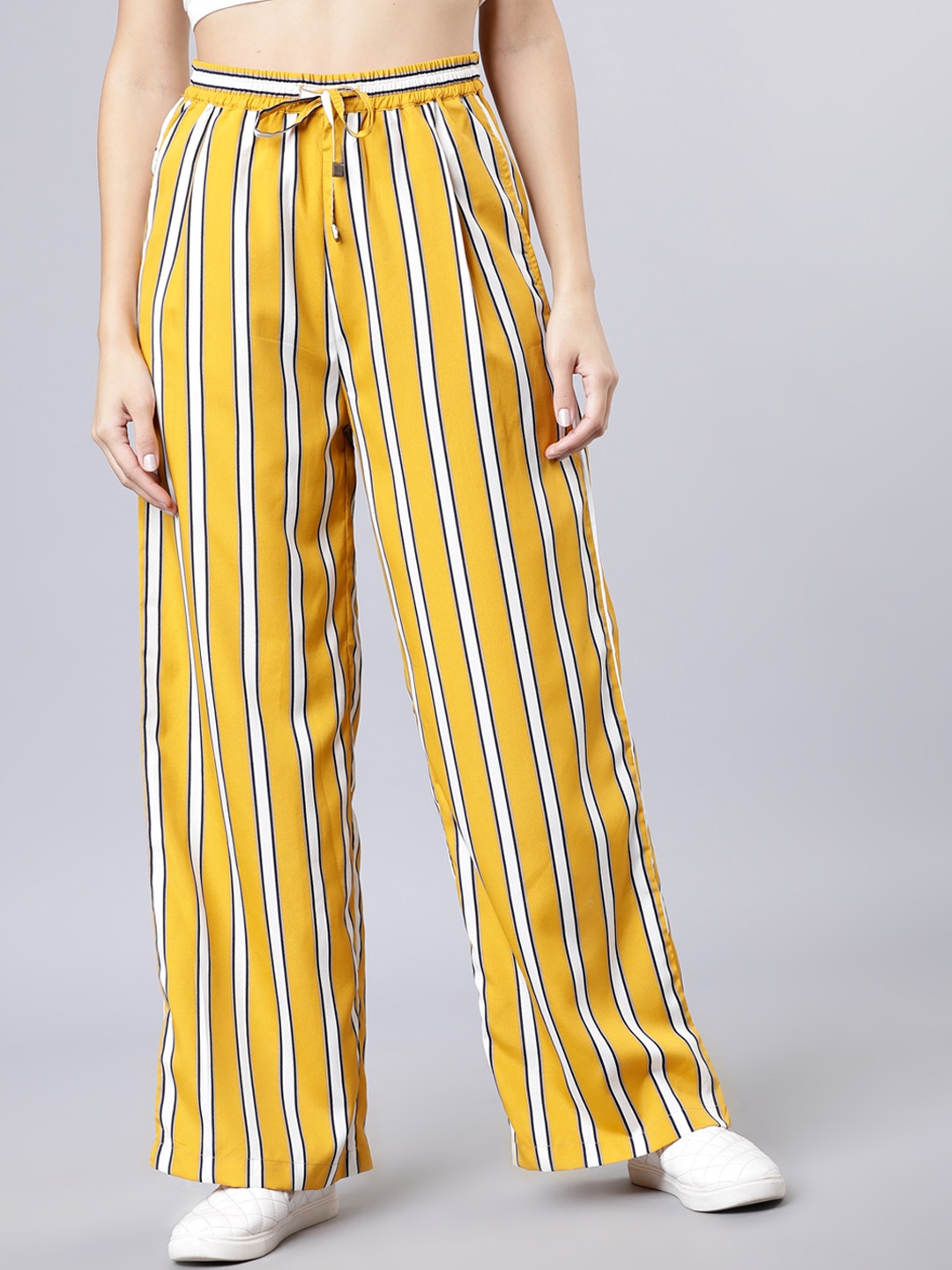 

Tokyo Talkies Women Mustard & White Regular Fit Striped Culottes