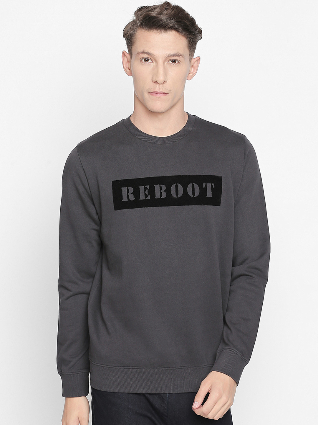 

Basics Men Grey Printed Sweatshirt