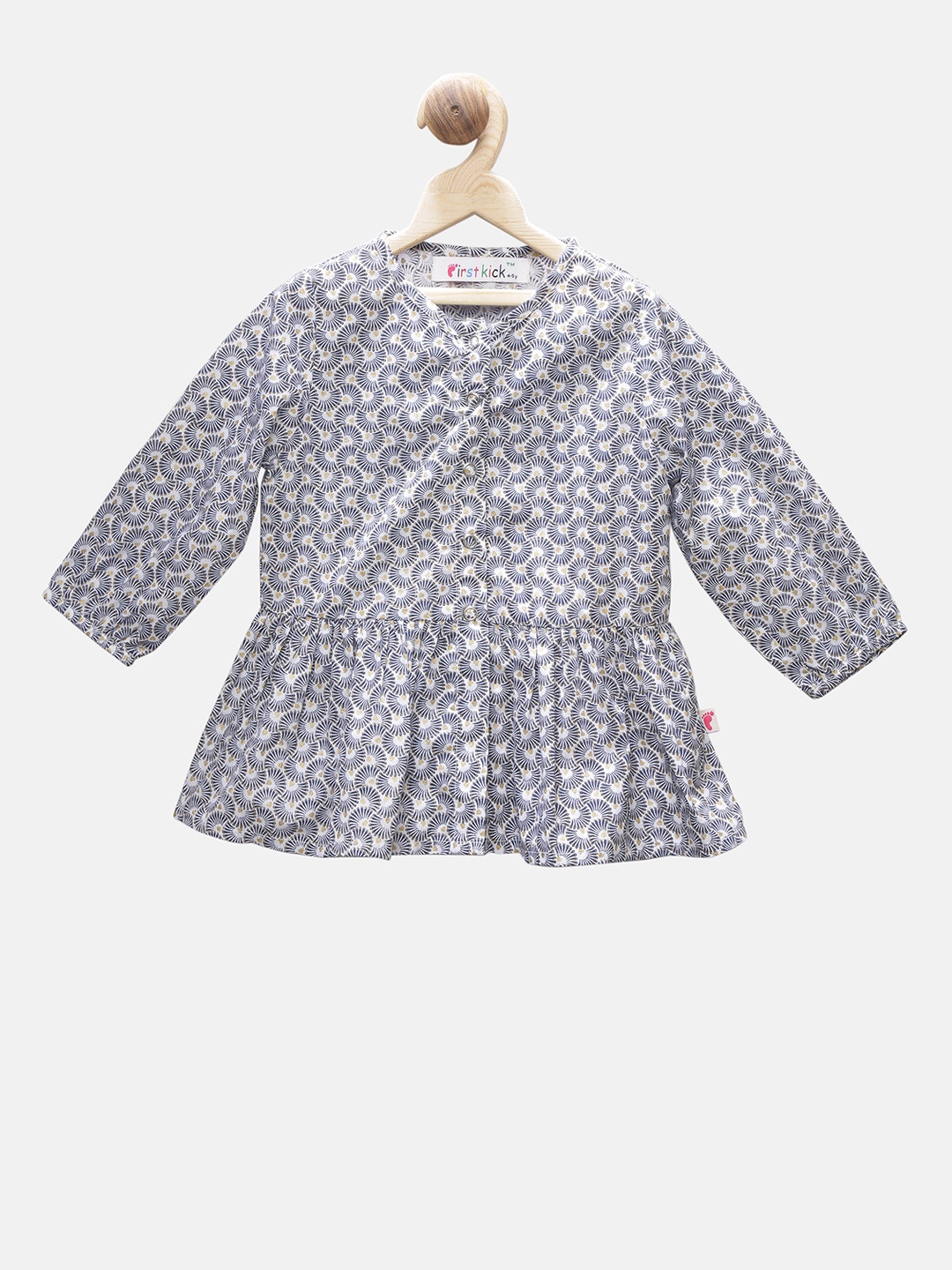 

First Kick Girls Blue Printed Shirt Style Top