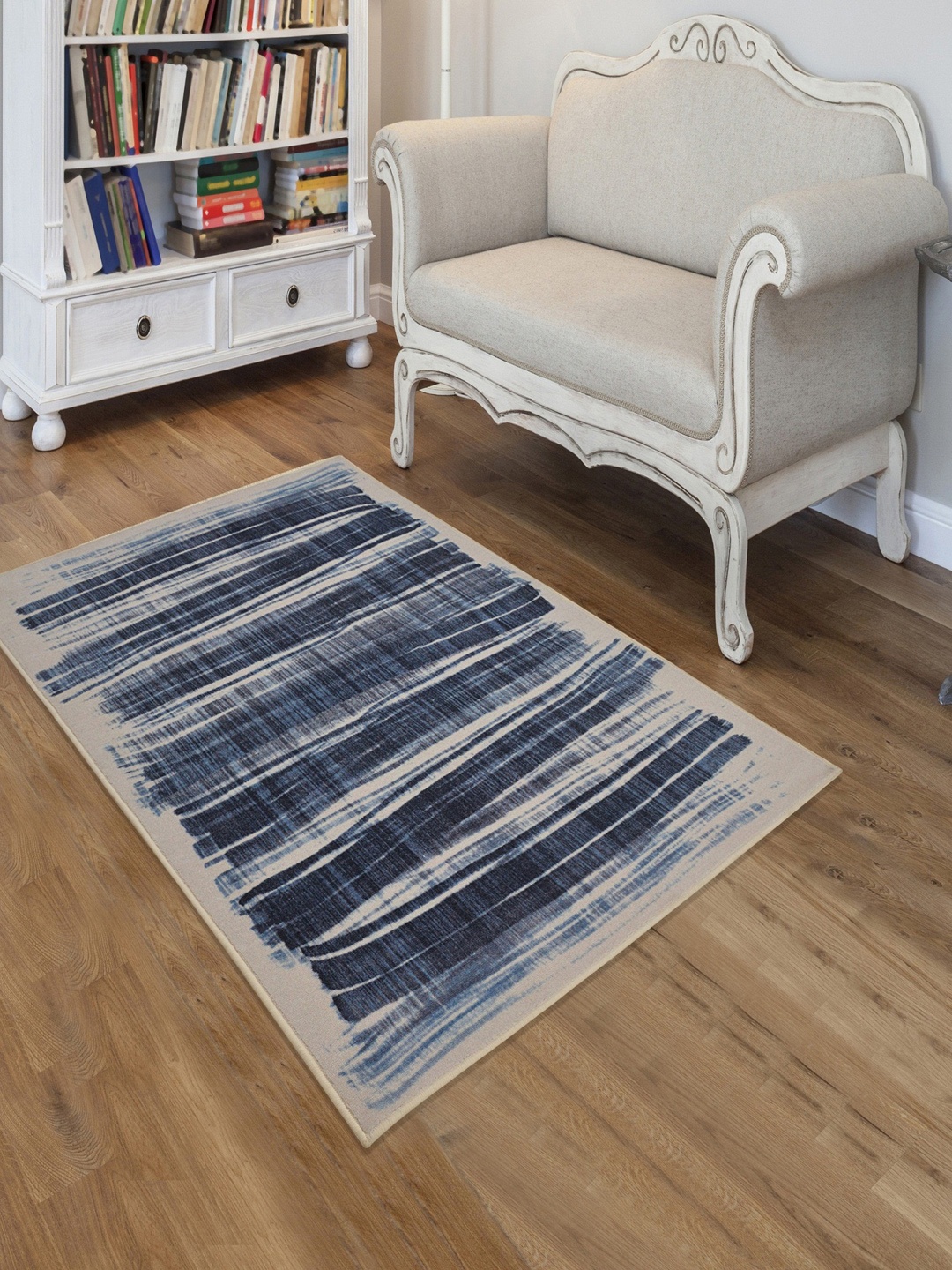 RUGSMITH Navy Blue & Grey Printed Anti-Skid Carpets