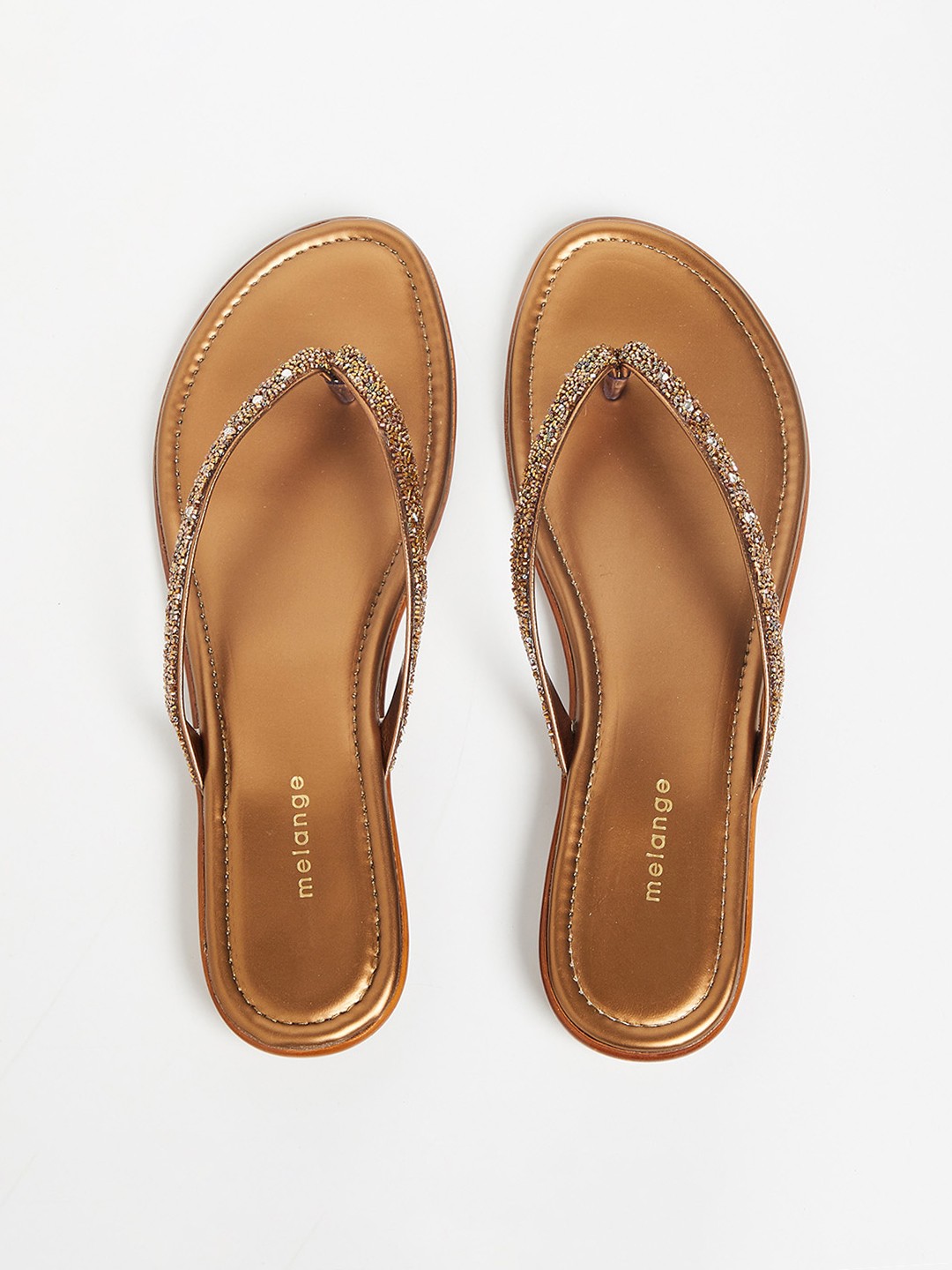 

Melange by Lifestyle Women Bronze-Toned Beaded Open Toe Flats