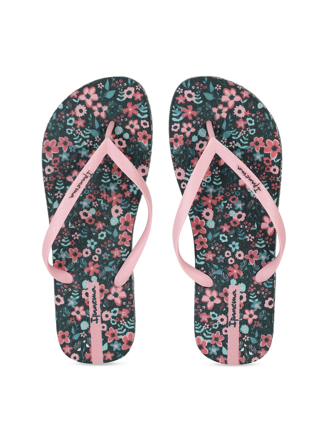iPanema Women Pink & Black Floral Print Thong Flip-Flops