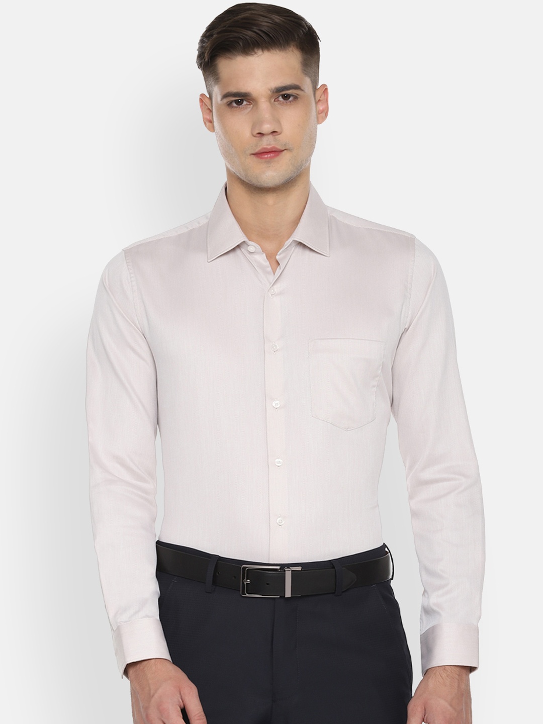 

Van Heusen Men Peach-Coloured Slim Fit Self Design Formal Shirt