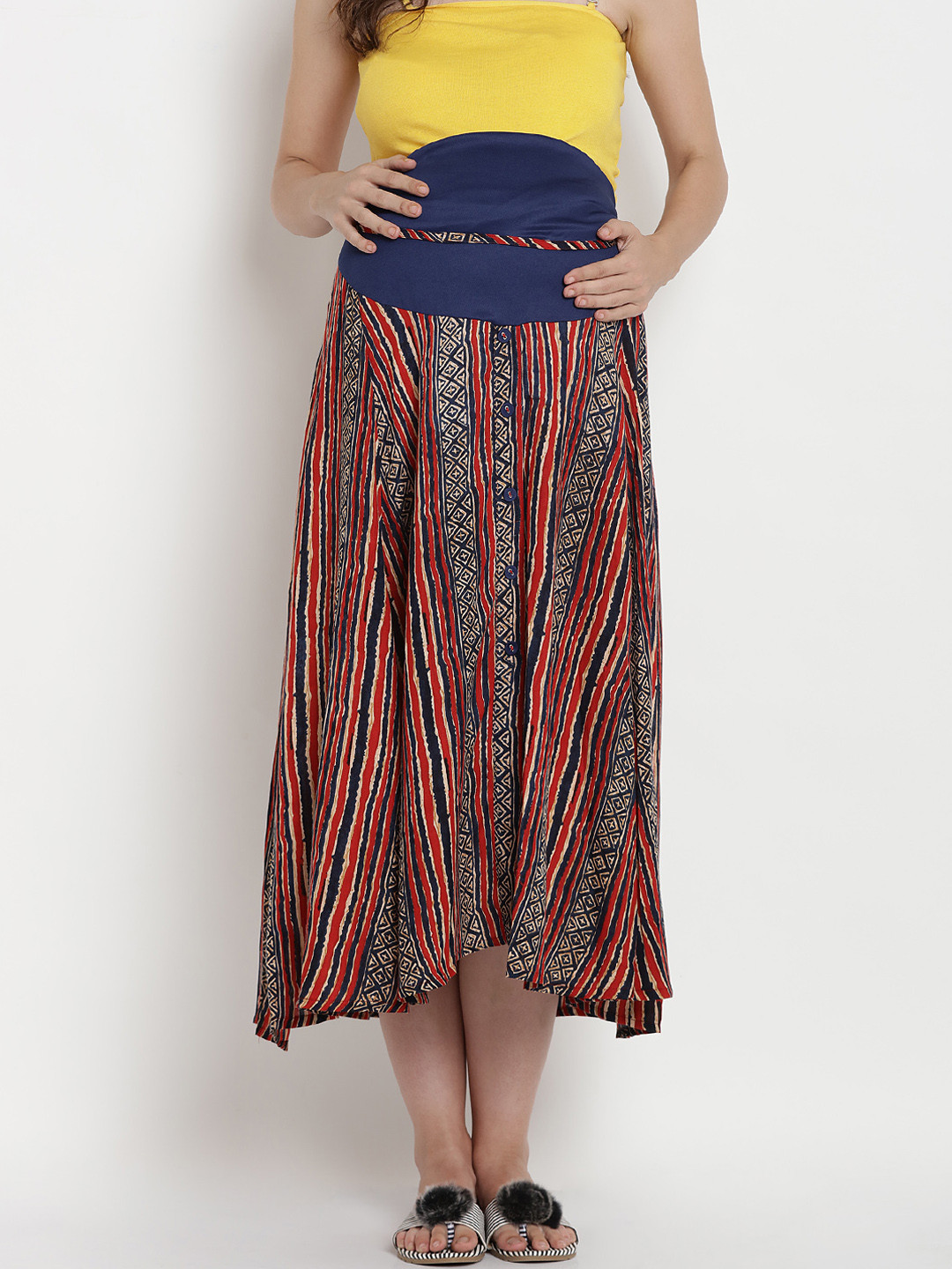 

Mine4Nine Red and Blue Printed Midi Maternity Skirt