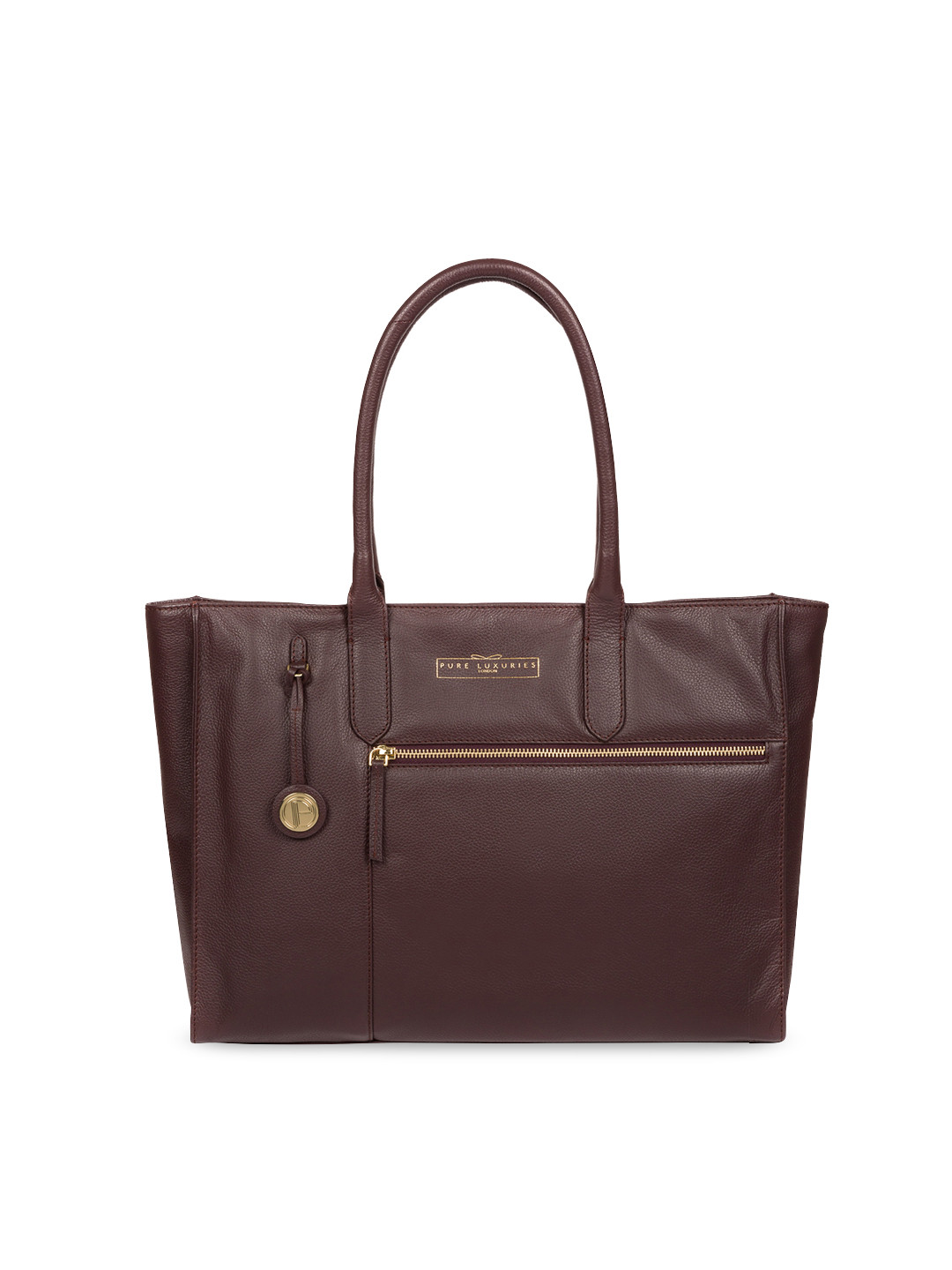 

PURE LUXURIES LONDON Women Burgundy Solid Genuine Leather Buckingham Tote Bag, Brown