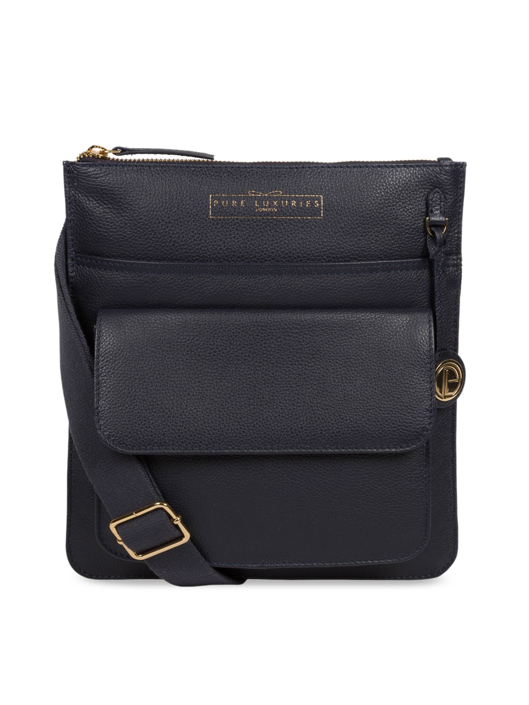 

PURE LUXURIES LONDON Women Navy Blue Solid Genuine Leather Langley Sling Bag