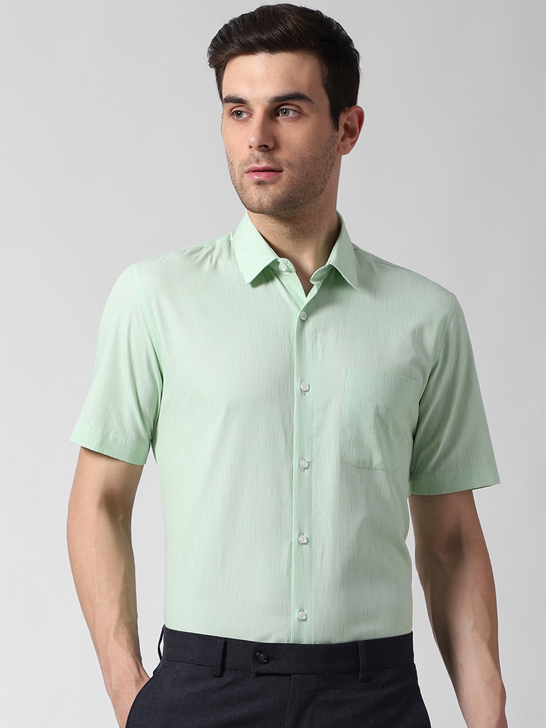 

Peter England Men Green Slim Fit Self Design Formal Shirt