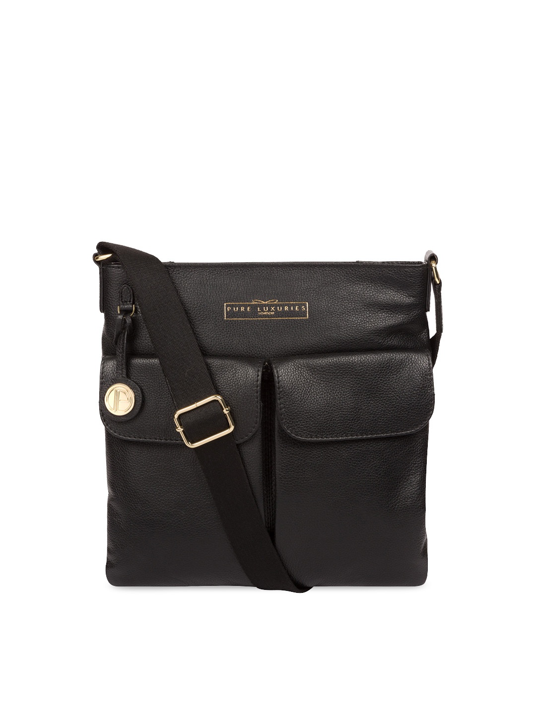 

PURE LUXURIES LONDON Women Black Solid Genuine Leather Soames Sling Bag