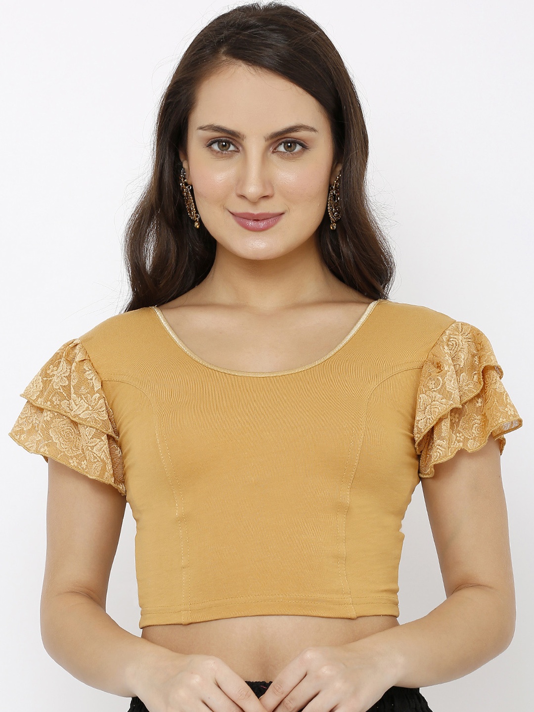 

Salwar Studio Women Gold-Toned Solid Stretchable Readymade Saree Blouse