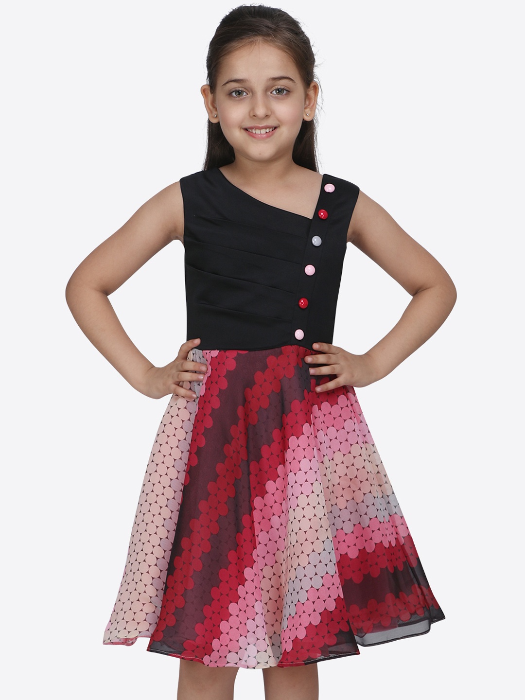 

CUTECUMBER Girls Printed Multicoloured Fit and Flare Dress, Multi
