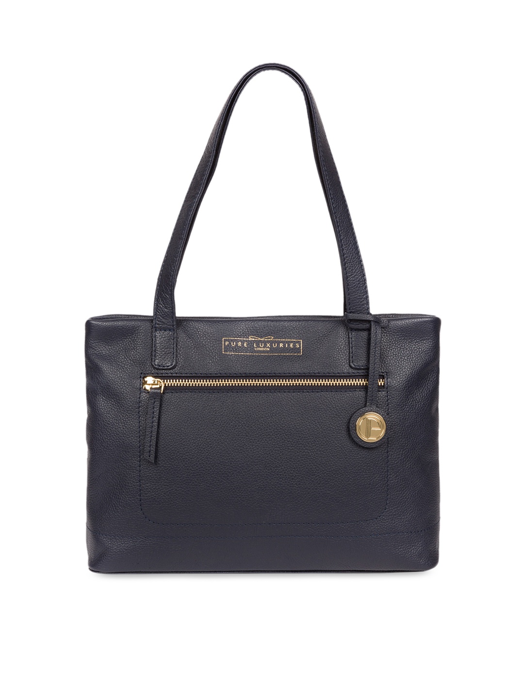 

PURE LUXURIES LONDON Women Navy Blue Solid Genuine Leather Adley Shoulder Bag