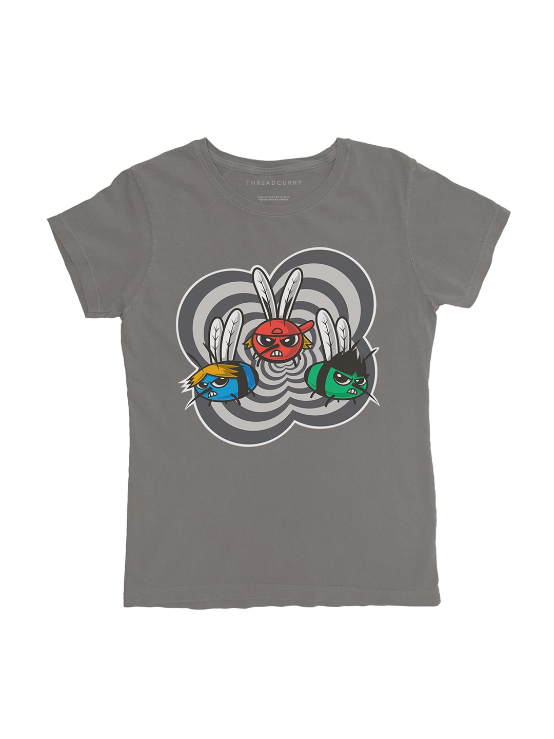 THREADCURRY Girls Grey Printed Round Neck T-shirt