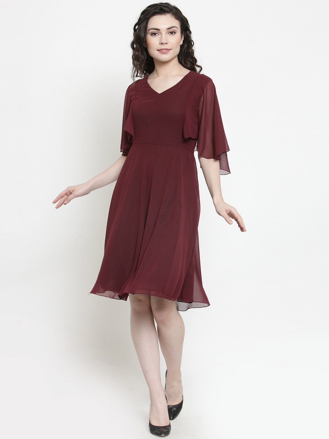 

Color Cocktail Women Solid Maroon Fit and Flare Dress