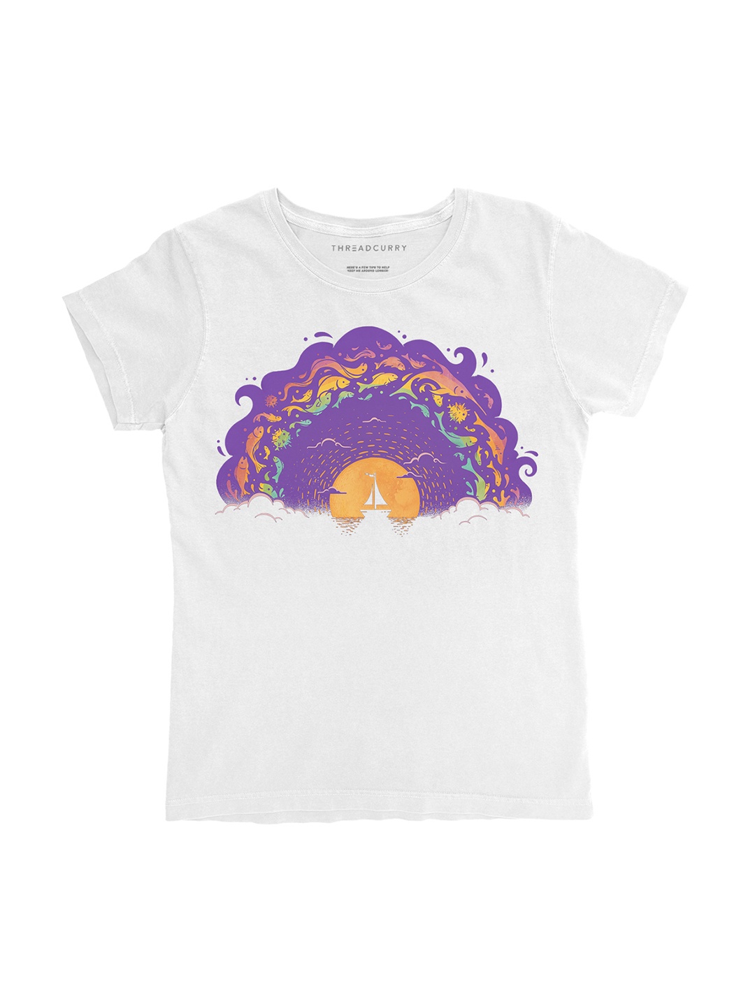 THREADCURRY Girls White Printed Round Neck T-shirt