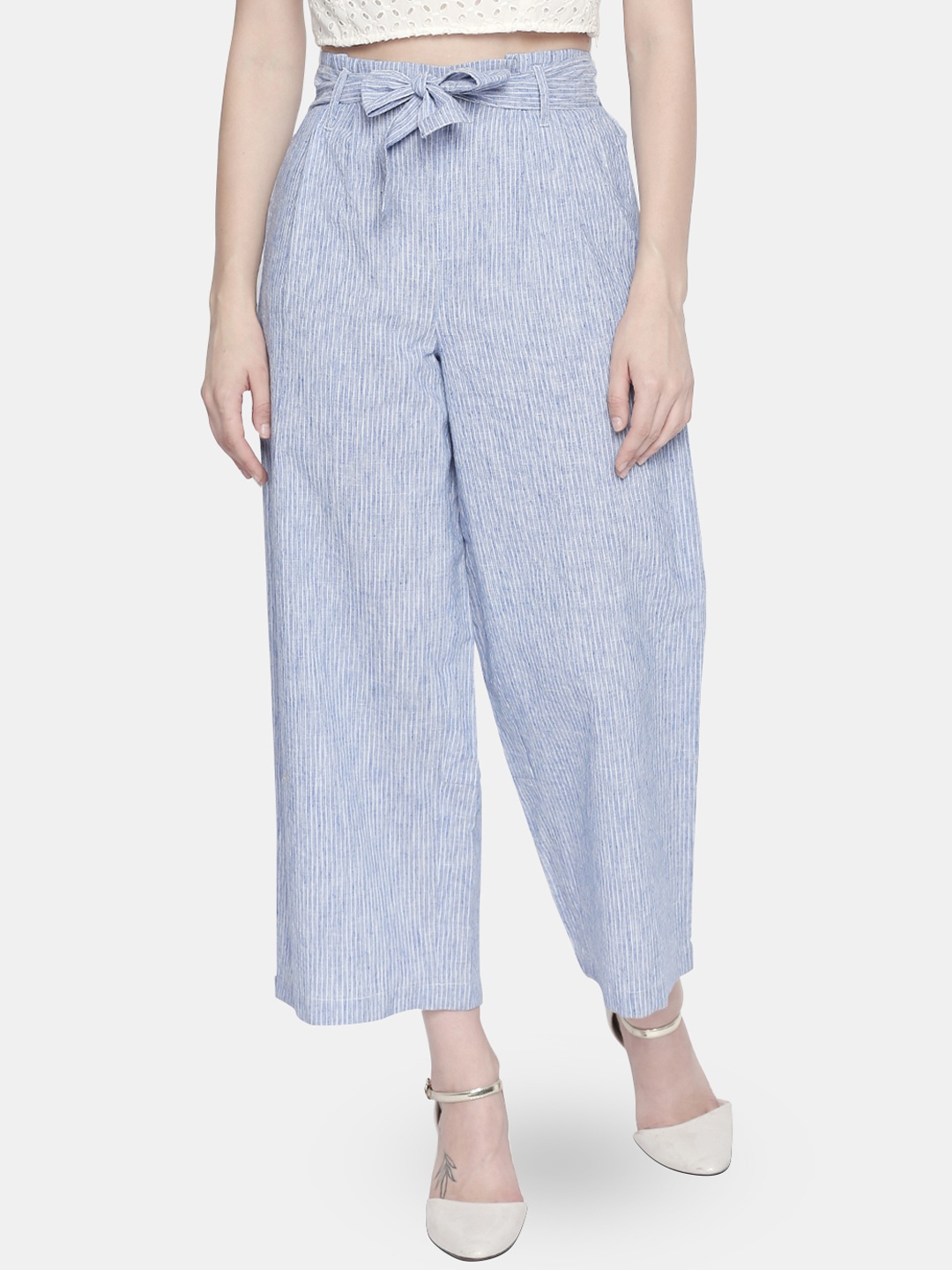 

109F Women Blue & White Regular Fit Striped Culottes