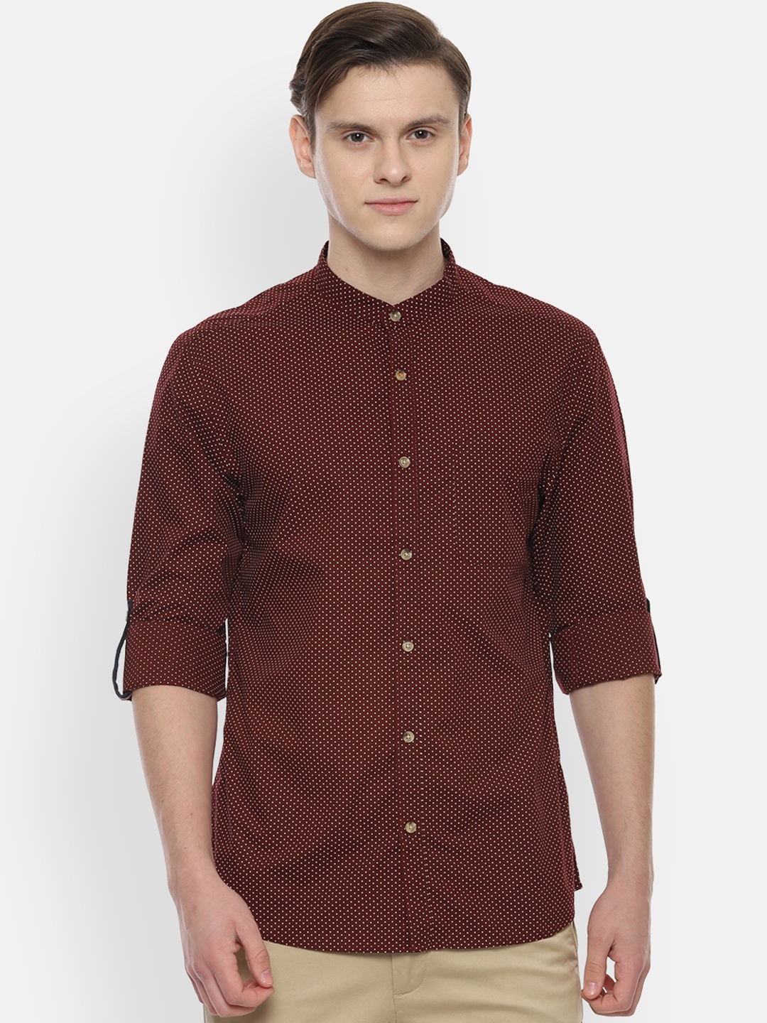 

People Men Maroon & Beige Slim Fit Printed Casual Shirt